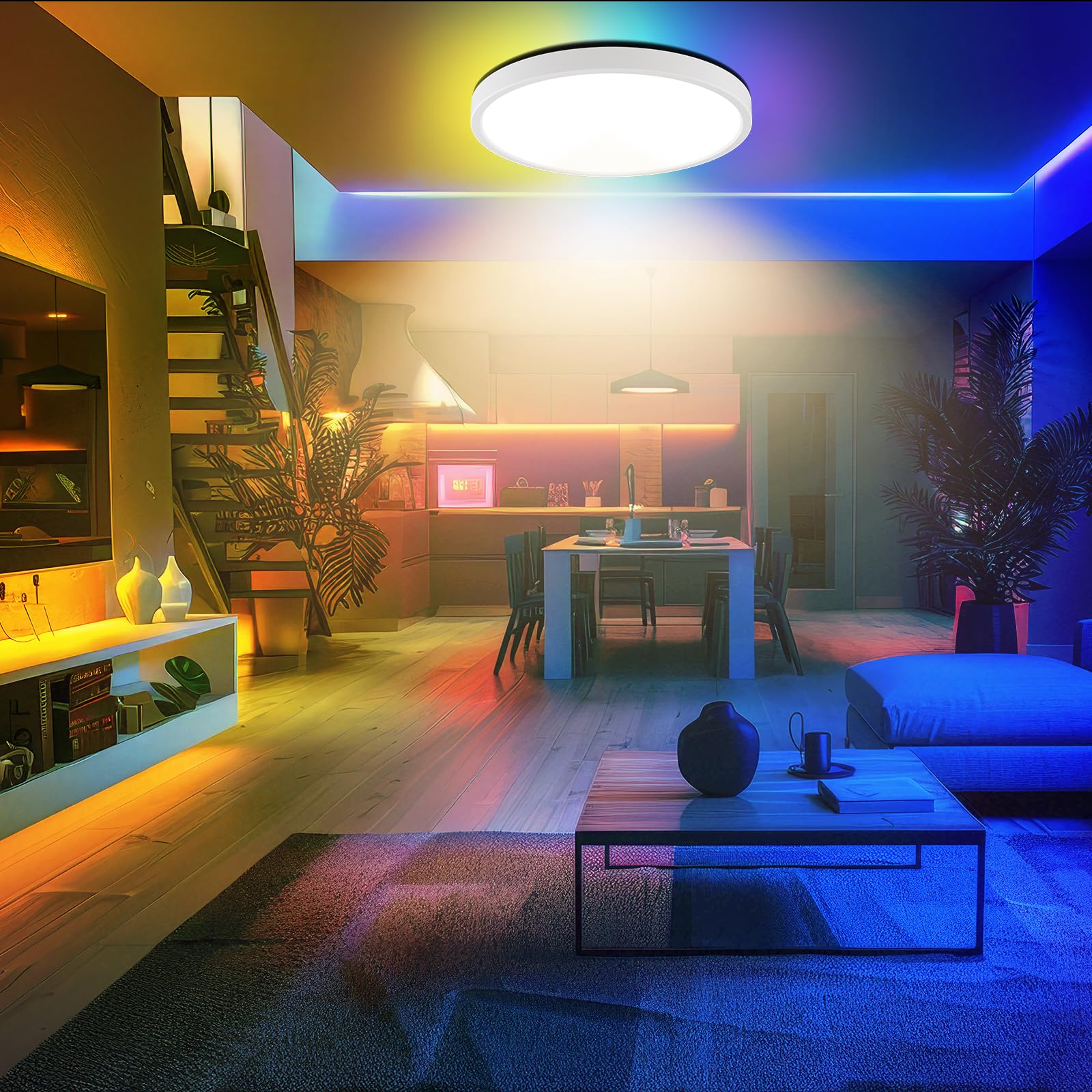 LQWELL® LED Plafoniera Dimmerabile con Telecomando, 24W 2500LM 3000-6500K RGB, Illuminazione da Soffitto Rotonda e Piatta IP44 per Soggiorno Camera da Letto Sala da Pranzo, 300 * 40mm