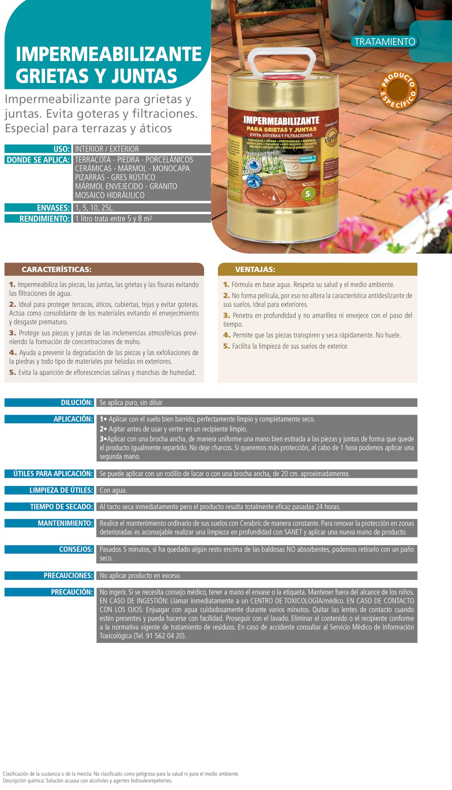 MONESTIR Impermeabilizante para Grietas y Juntas, 5 L