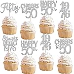 30PCS 50th Birthday Cupcake Toppers Glitter Fifty Happy 50 Straight Outta 1976 Cupcake Picks for Cheers to 50 Years 50th Birthday Wedding Anniversary Party Cake Decorations Supplies Silver
