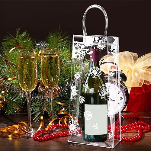 Miniatura 5 de Gueevin 60 bolsas de regalo transparentes de Navidad con asas, bolsas de plástico a granel, bolsas de regalo de copos de nieve, bolsas de regalo de