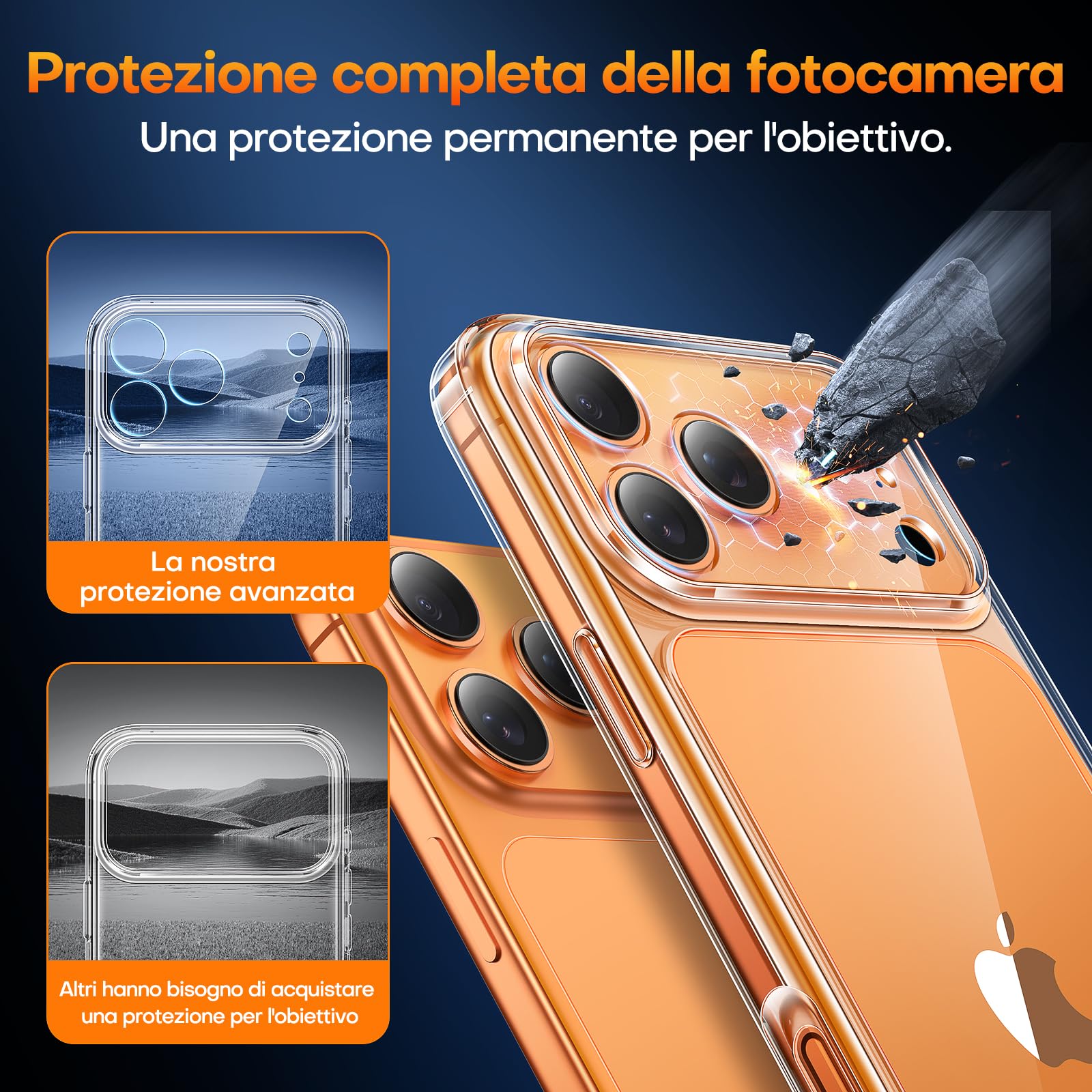 TAURI Cover per iPhone 17 Pro Max con Pellicola in Vetro Temperato,Protezione Completa della Fotocamera,Custodia per Sottile Antishock, Anticaduta - Trasparente