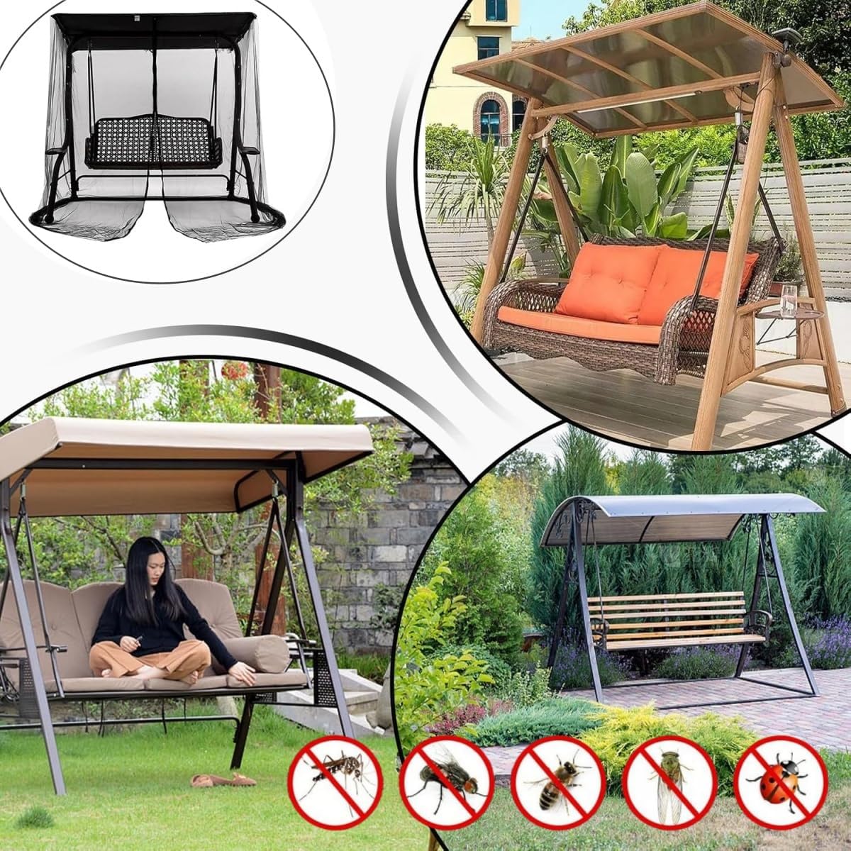 Outdoor Mosquito Netting for Swing/Patio, Large Size Porch Swings Netting with Zipper and Waterproof Roof Tent (80.7x49.2x80.7 inch)