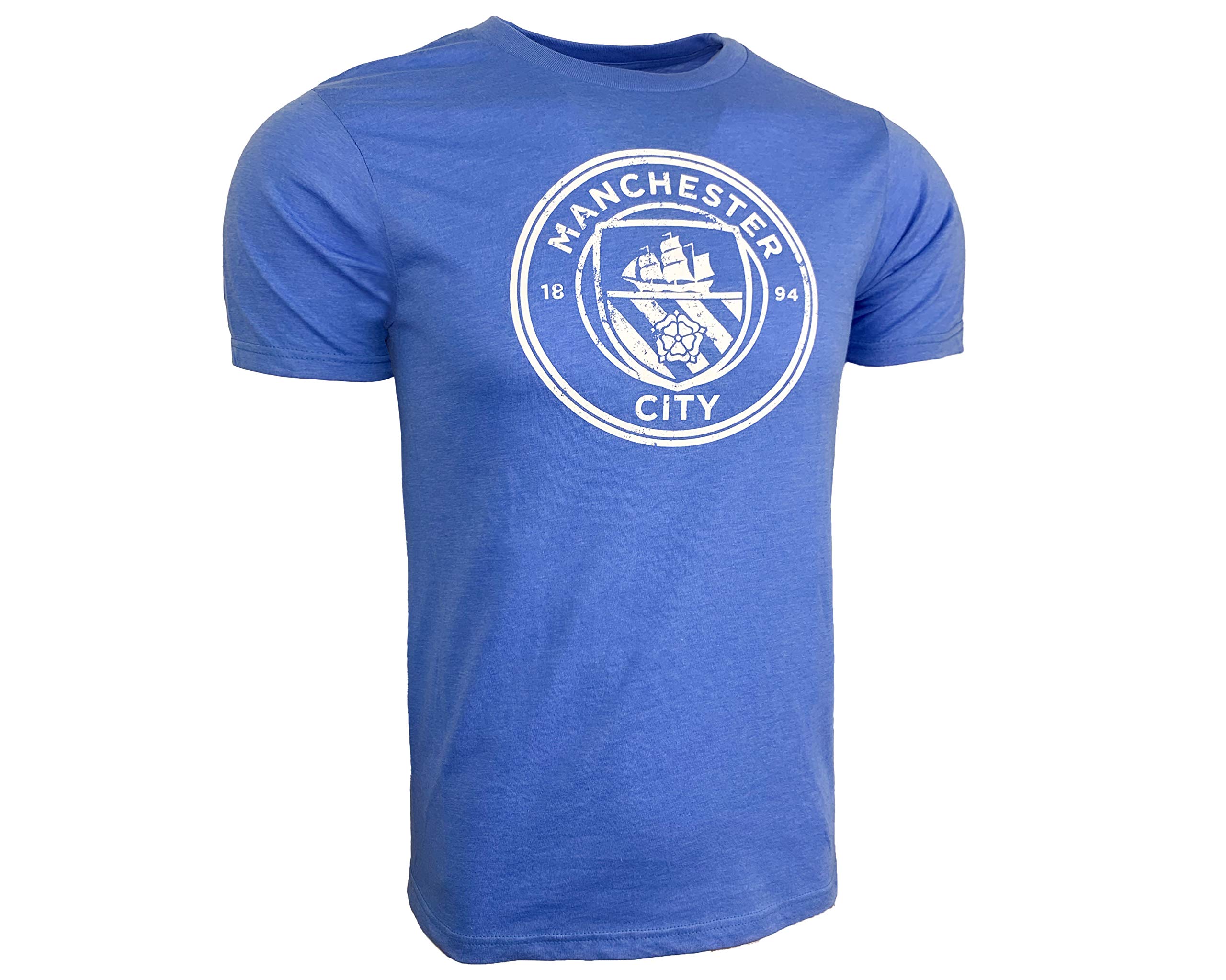 Compatible to Manchester City Short Sleeve T-Shirt for Mens (Large) Blue