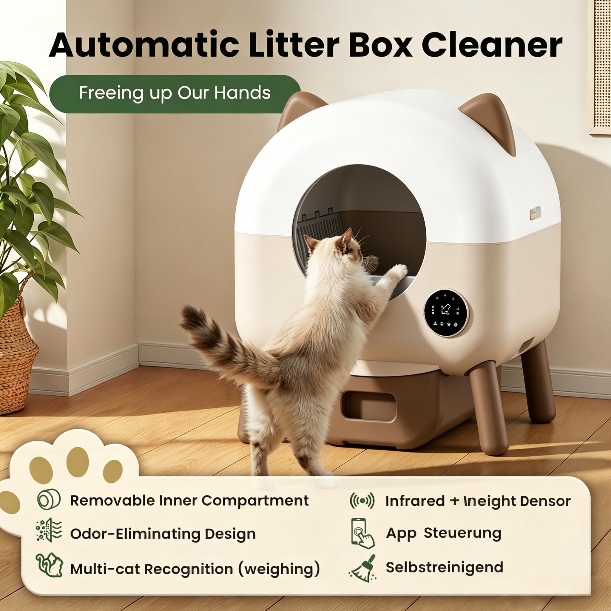 Lettiera Gatto Autopulente XXL, 79L Grande Capacità Lettiera Gatto Chiusa, Sensori di Sicurezza, 6 Luci, Eliminazione Odori, Controllo App,Silenziosa,Facile da Pulire,Lettier Automatica per Più Gatti