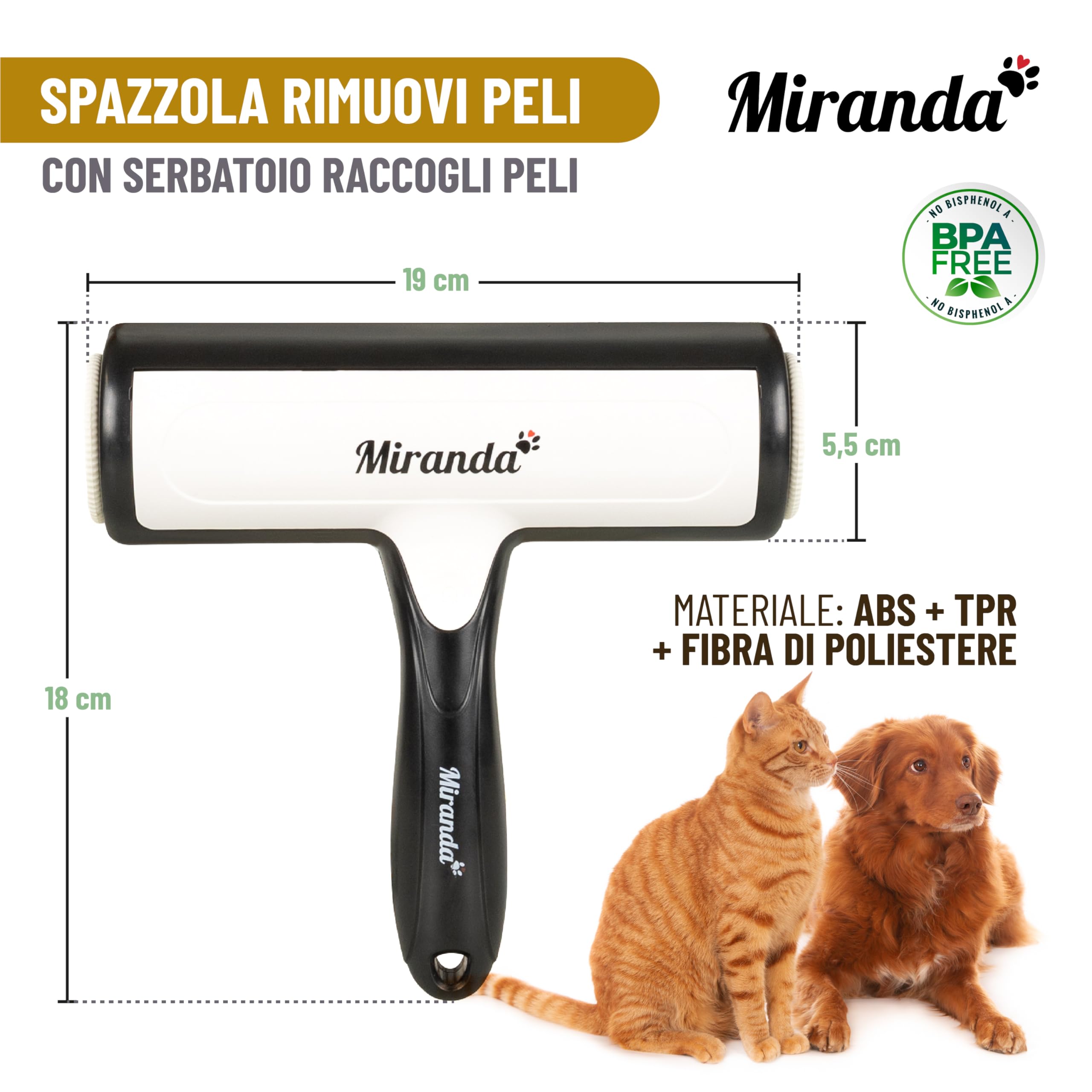 Spazzola TogliPeli Animali Vestiti - Rullo Leva Pelucchi Cani e Gatti con Nuovo Design Anti Segni sui Tessuti e Manico Antiscivolo