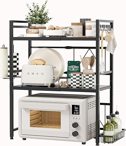 Miniatura 1 de NETEL Soporte extensible para microondas, estantes organizadores de encimera de cocina de metal de 3 niveles con soporte para toallas de papel y