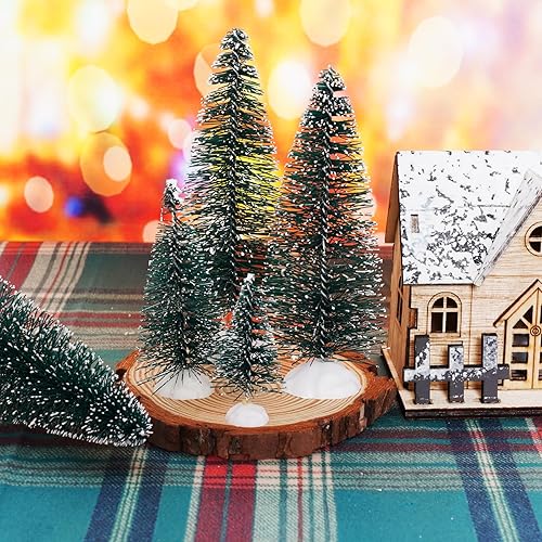 Miniatura 5 de 40 piezas de mini árboles de Navidad, cepillo, árboles de sisal, mini pinos con base de madera, cepillo para botella, árboles de Navidad y figuras