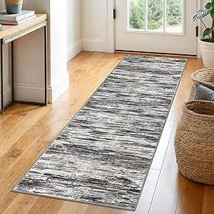 2x6 Grey Brown Modern Abstract Runner Rug for Hallways, Super Soft Hallway Decor Kitchen Rugs with Non-Slip, Non-Shedding Washable Runners for Entryway Bedroom Indoor
