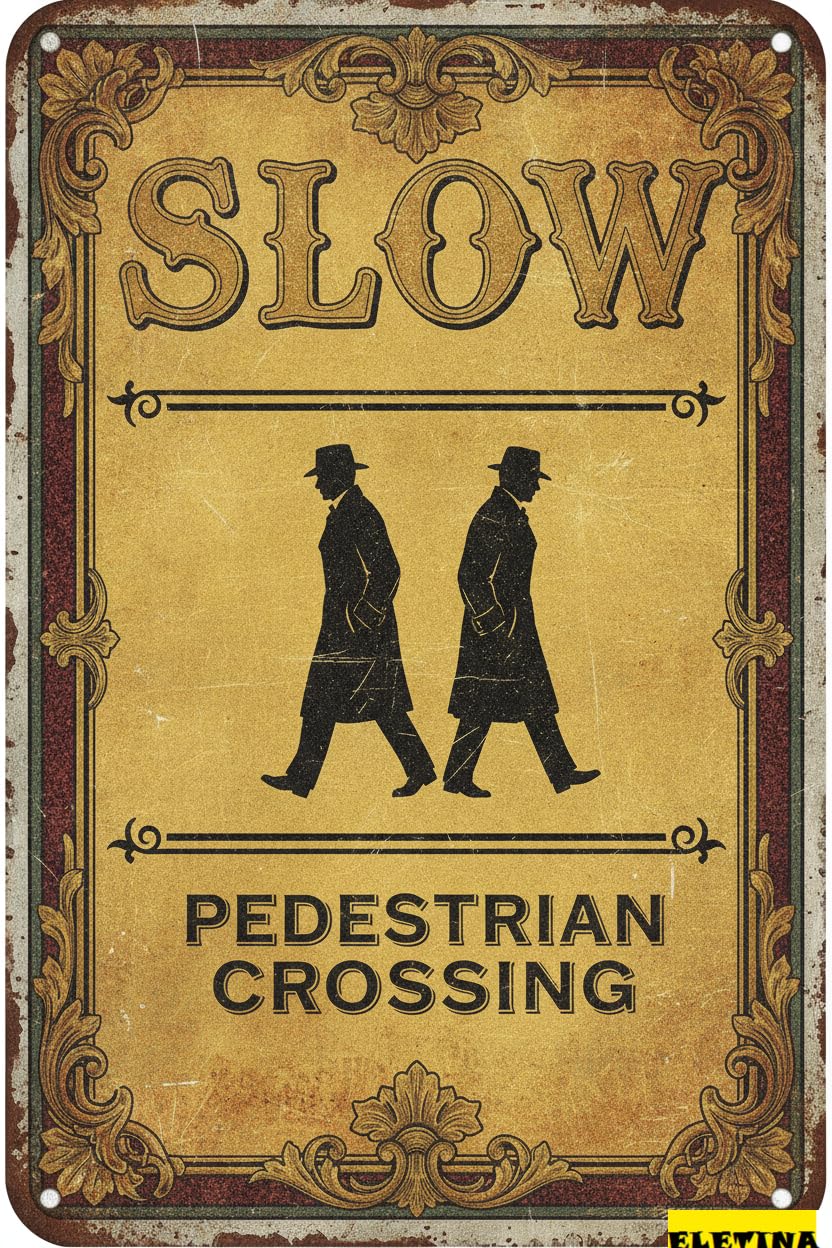Slow Pedestrian Crossing Tin Sign, 8x12 Inch Street