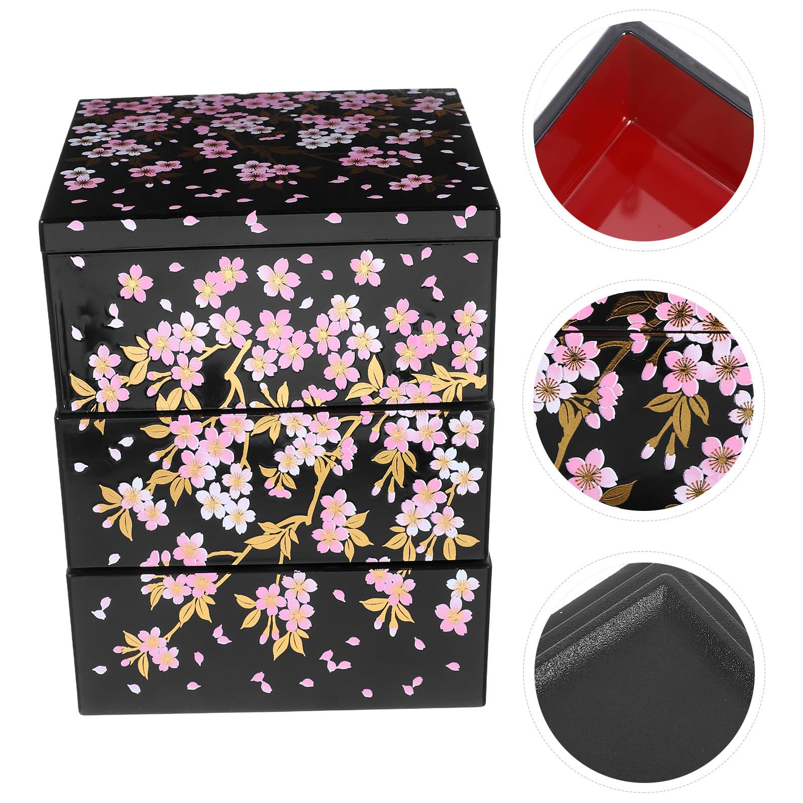 Gadpiparty Scatola Sushi Giapponese a Strati con Decorazione Fiori di Ciliegio Oro Contenitore Raffinato per Snack e Sushi per Feste Pranzi e Picnic
