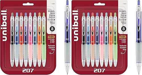 Miniatura 10 de Uniball 207 Plus+ Bolígrafos de gel retráctiles, punta media, 0.028 in, tinta negra, paquete de 4 (70460) Negro,Surtido,Azul,Rojo