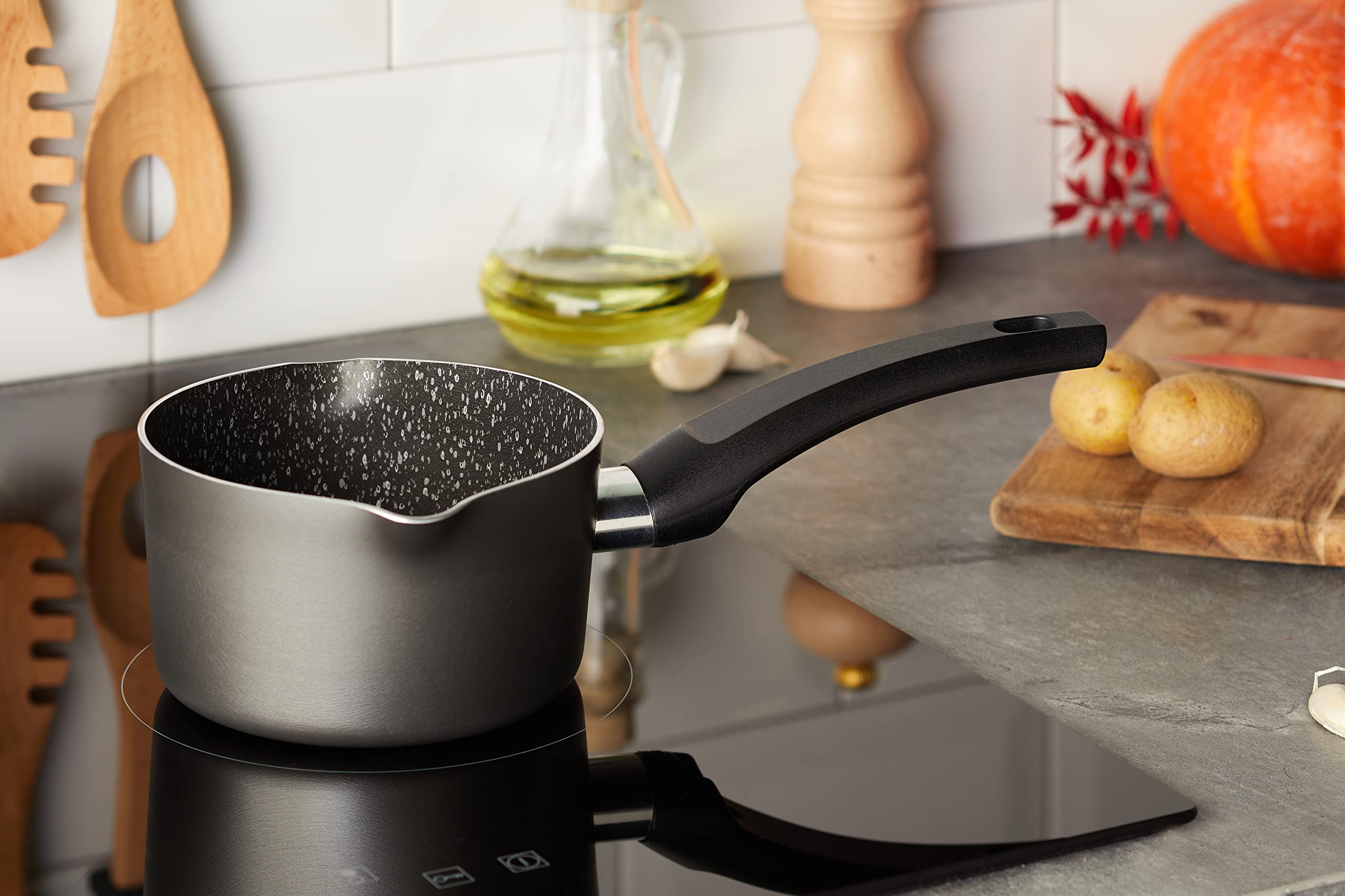 Alluflon Tradizione Italia Cazo con Boquilla, aluminio, negro, 14 cm