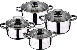 San Ignacio Premium Dina - Bateria de cocina de 4 piezas, acero inoxidable, 1.9L-2.7L-3.5L-5.1L, apta para todo tipo de co...