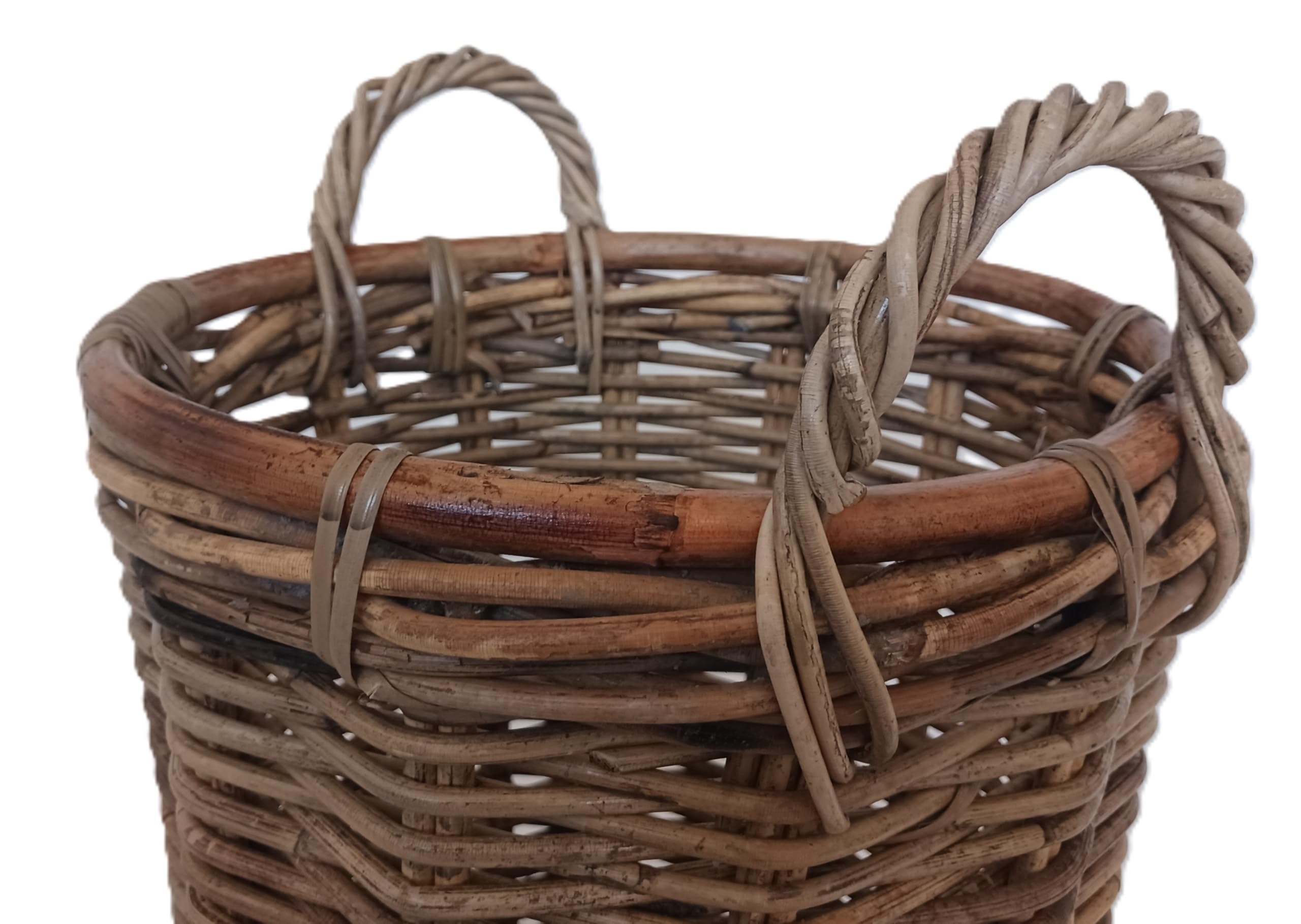 Cesto Porta Legna vimini cm 40x45 H con manico cm 53 H in robusto giunco per legna e pellet portalegna portaombrelli porta coperte porta oggetti porta giocattoli