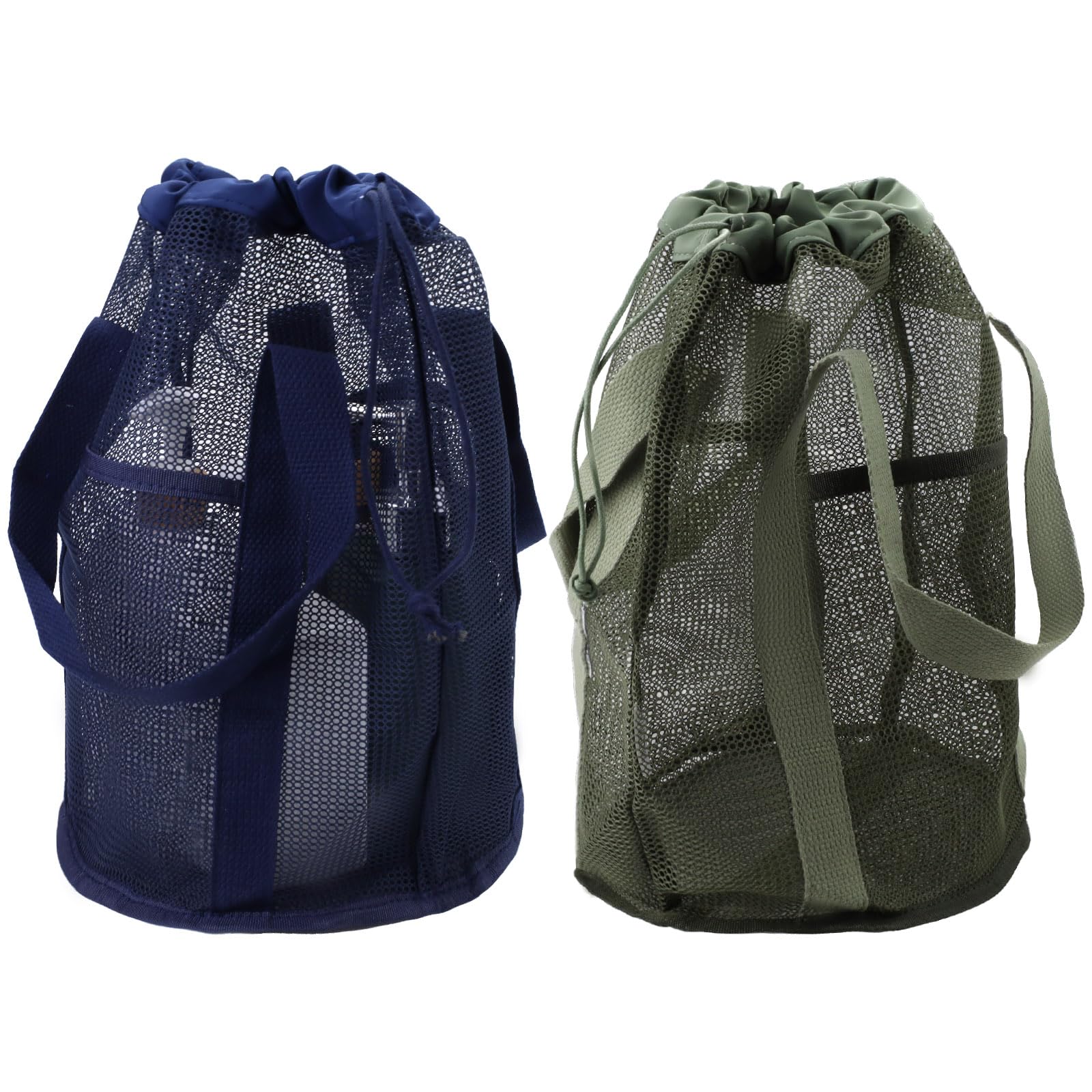 Yitexin 2 Packs Shower Caddy Portable Hanging, Sandproof Mesh Beach Bag, Drawstring Shower Bag with 2 Pockets for Camping Traveling Dorm Men Women Gym College Bathroom Toiletry (green&blue)