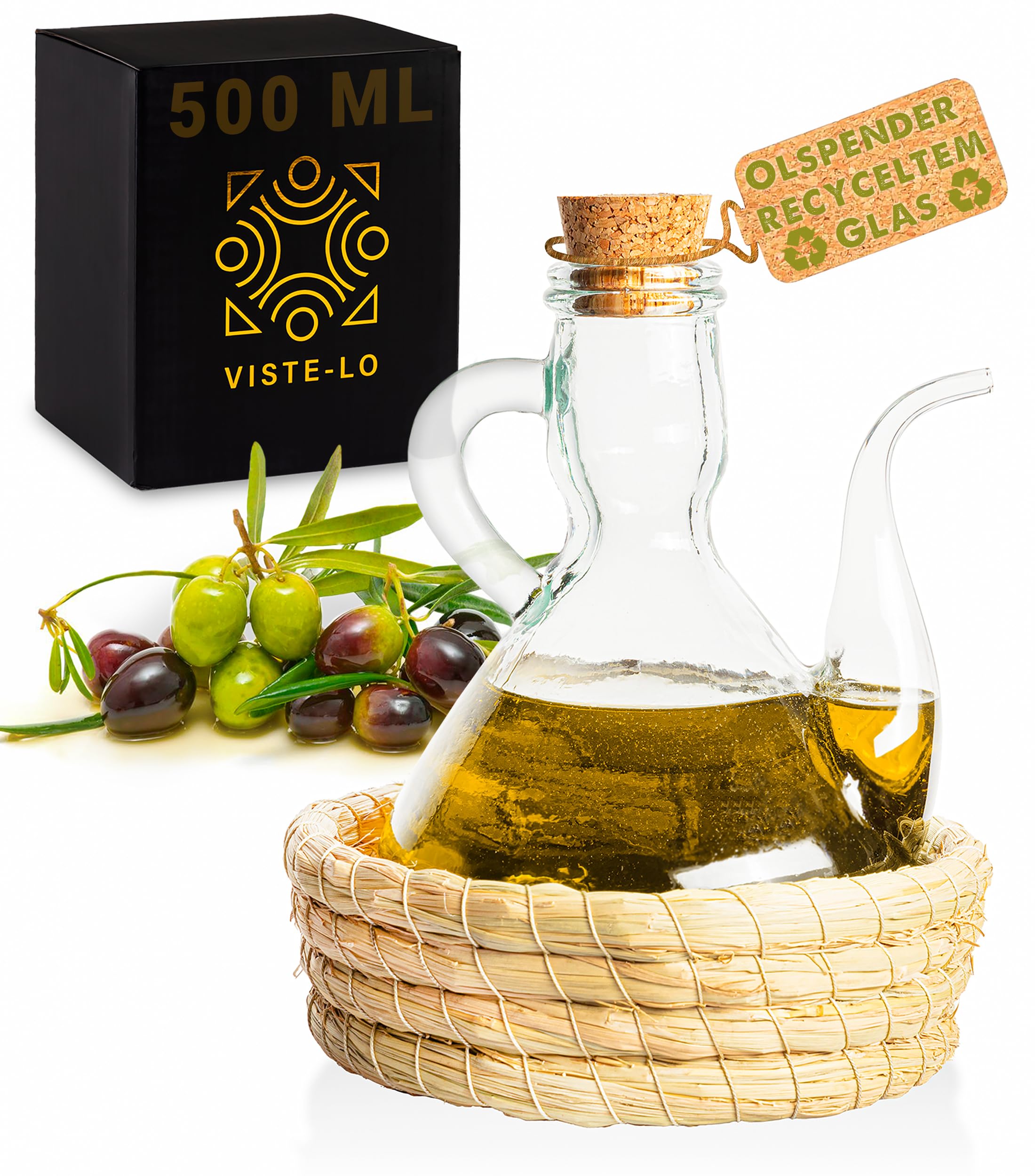 Ölspender glas olivenöl oil ölflasche dispenser traditionell mit recycled glas. Ölflasche mit ausgießer karaffe behälter buddy oil bottle. Essig und ölflaschen set öl behälter (500 ML BASKET)