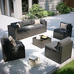 Aoxun Ensemble de meubles de patio, 7 Canapés sectionnels en pièces avec couverture de propulseur, ensemble de conversation de patio de meubles extérieurs en rotin pour jardin bleu marine
