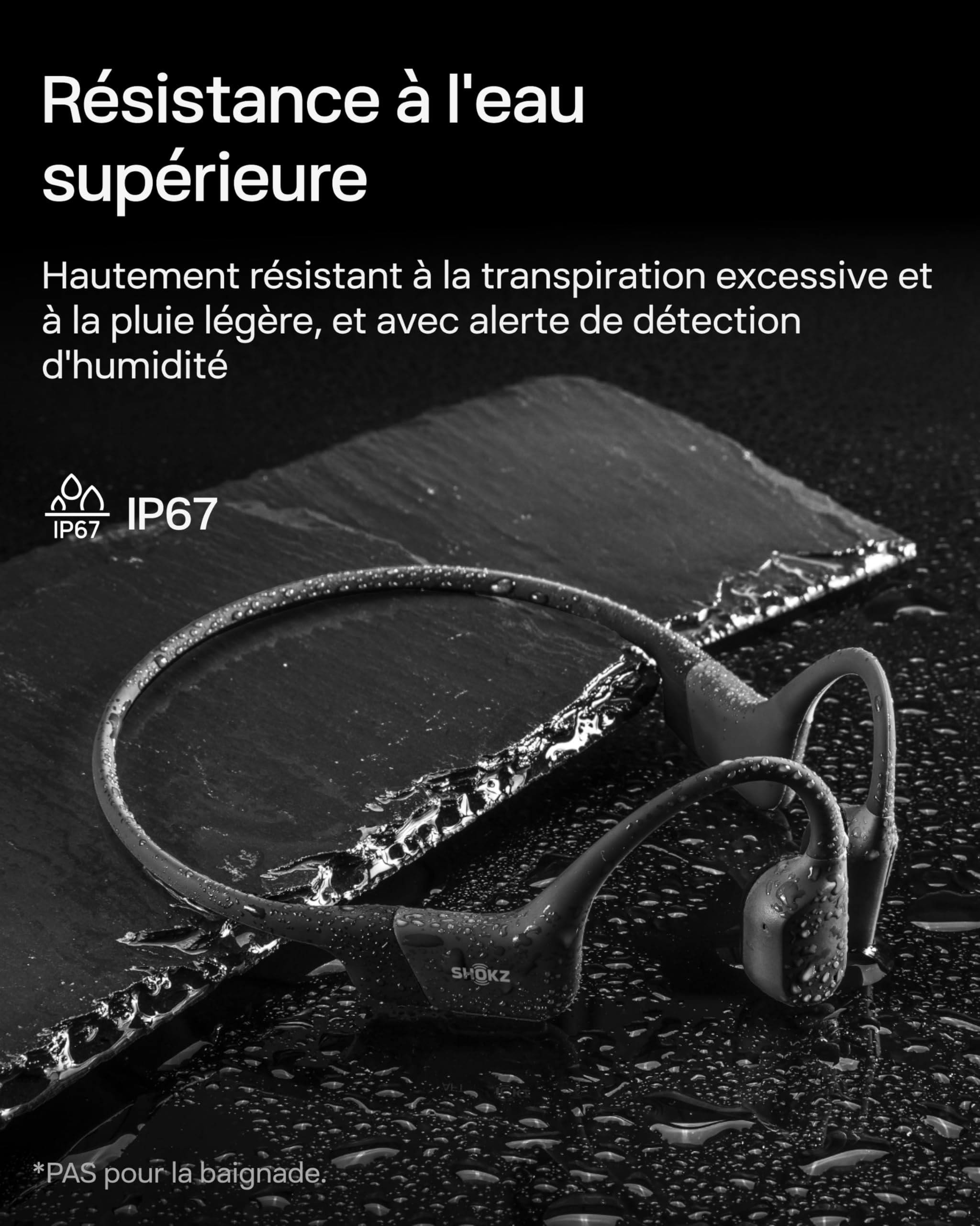 SHOKZ OpenRun Casque à Conduction osseuse, écouteurs Bluetooth Oreilles Libres pour Le Sport avec Micro, Casque sans Fil étanche IP67, 8 Heures d'autonomie, USB-C, Bandeau de Sport, Noir