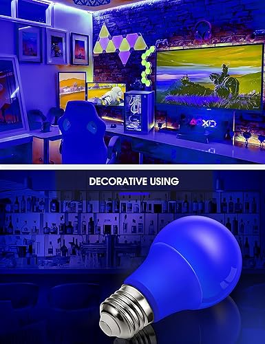 Miniatura 4 de LOHAS - Bombillas LED azules, A19 de 9 W (equivalente a 60 W), bombilla de color azul de Navidad para exteriores, base E26, para porche, apoyo