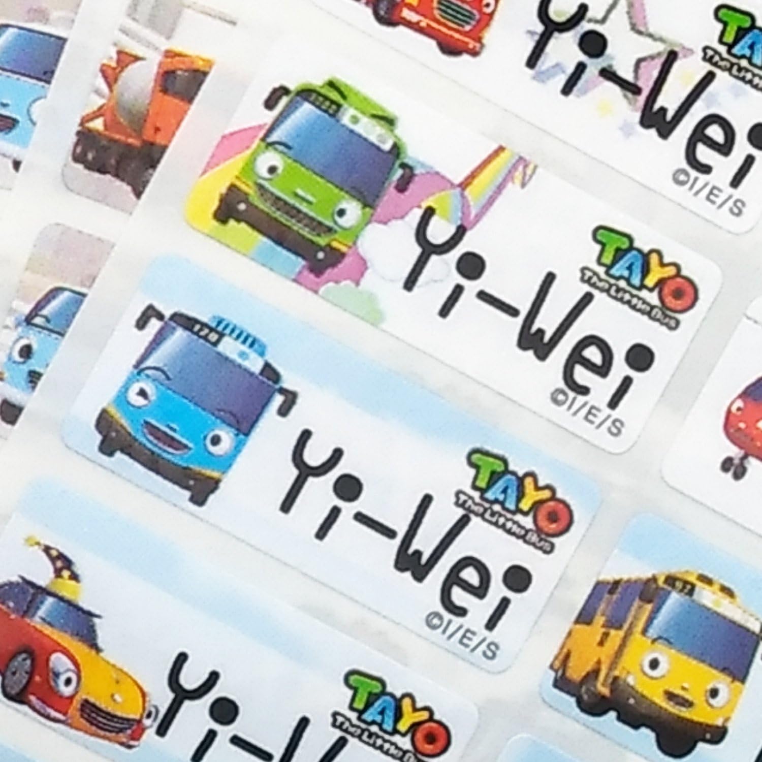 Character Name Stickers, Name Labels: The Little Bus Tayo (120 pieces, Waterproof, Personalized Labels, Get 1 Storage Folder free)