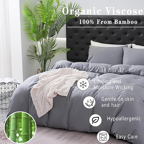 Miniatura 2 de Funda de edredón 100% fresca, tamaño Queen, rayón derivado de bambú, funda de edredón refrescante para personas que duermen con calor, absorbe la