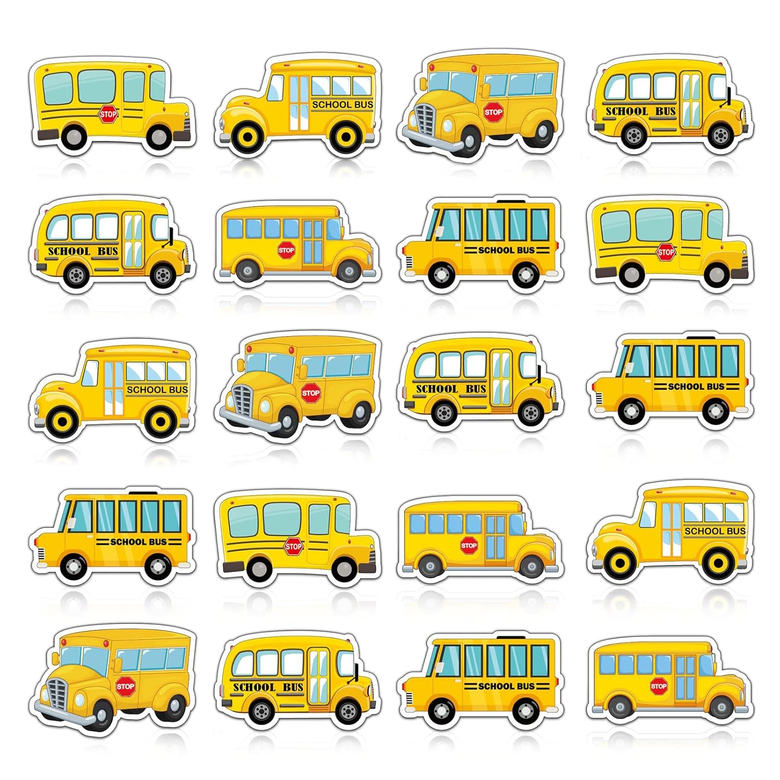 EULAPGOE 24 Sheets School Bus Stickers, Cute Cartoon Yellow Transportation Stickers Packs for Students Adults Teens Kids, Vinyl Waterproof Lovely Decals