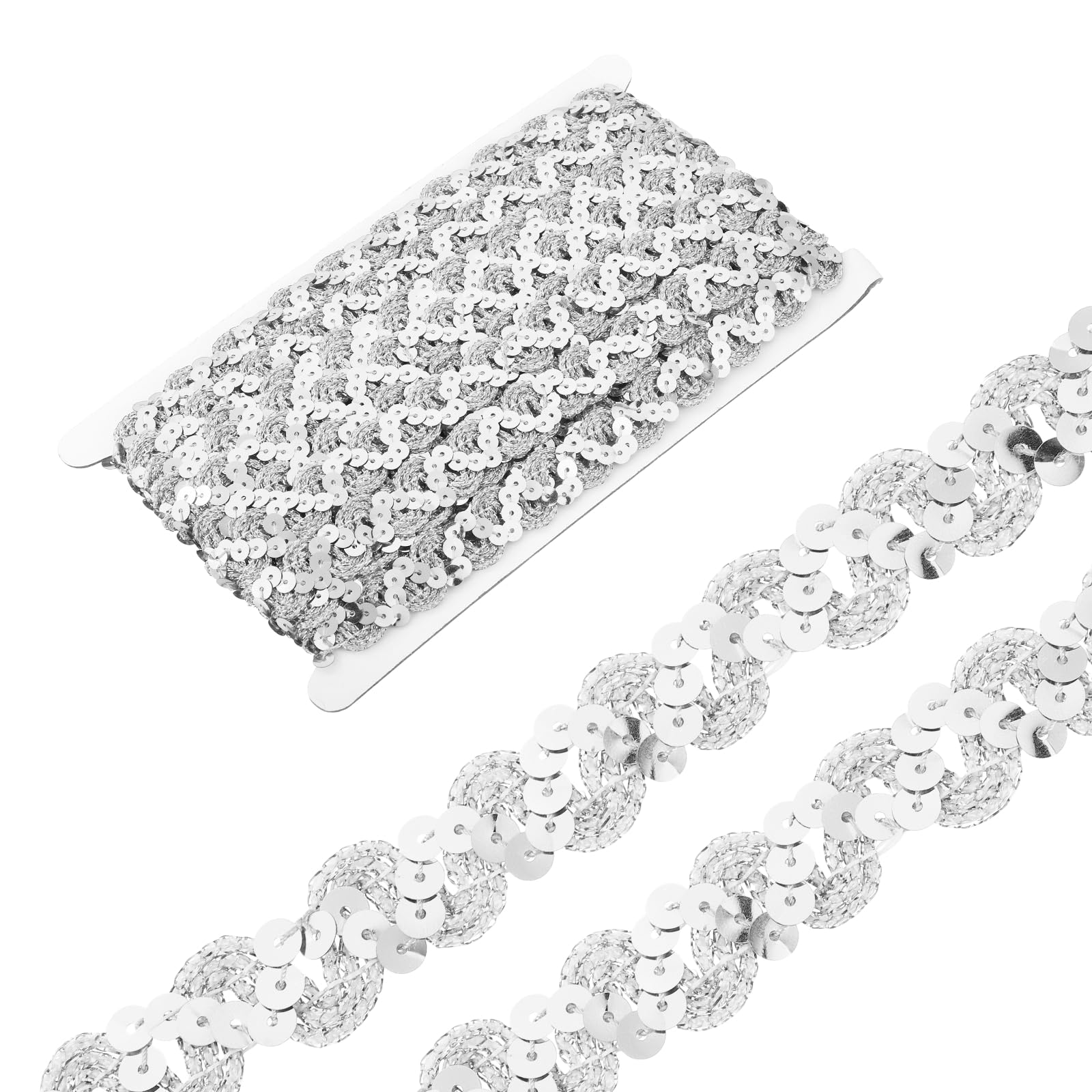 sourcing map 12 Yards Braid Trim, 0.67 Inch Sequins Beaded Lace Trim Wave Sequin Braid Strip Paillette Ribbon for Crafts, Embellishments, DIY Sewing Costume, Silver