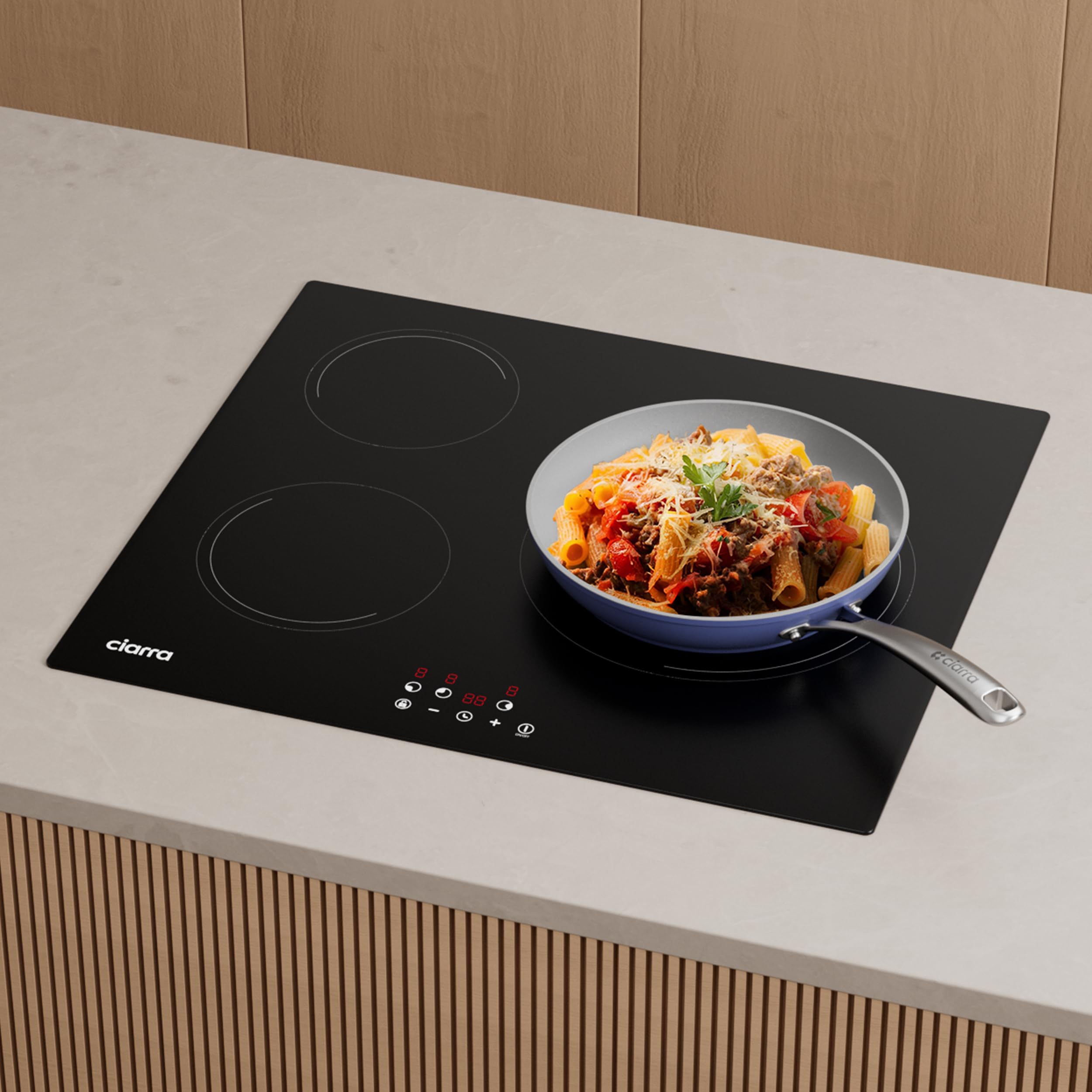 CIARRA Plaque de Cuisson à Induction - 3 Foyer 5600W - Table de Cuisson Encastrable - Commande Tactile - 9 Niveaux - CABBIH3-E