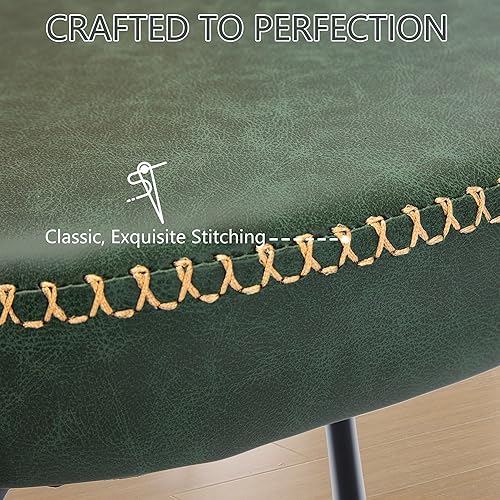 Miniatura 6 de Juego de 2 sillas de comedor de ratán, sillas de comedor tapizadas de cuero verde con respaldo de caña de ratán, sillas de comedor modernas de