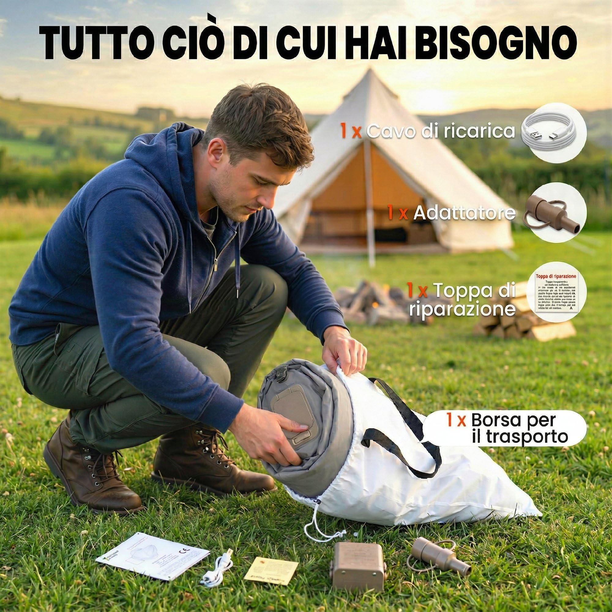 Outsunny Materassino Autogonfiante Singolo, Materassino da Campeggio, Superficie Floccata, Impermeabile, con Pompa di Gonfiaggio e Borsa di Trasporto, 190x97x39 cm, Grigio