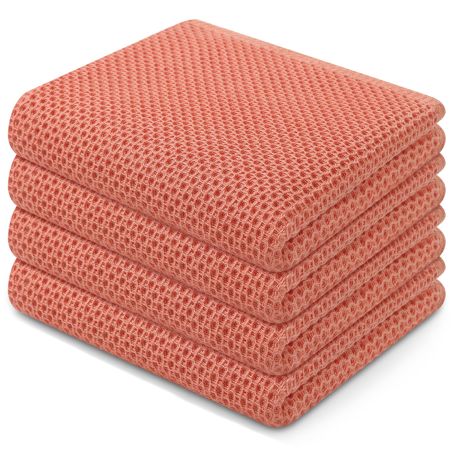 Homaxy 100% Cotton Waffle Weave Kitchen Dish Towels 4-Pack, Coral