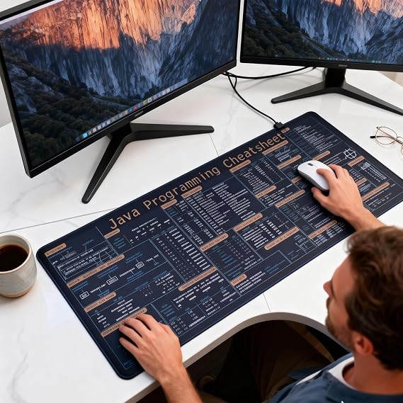 Java Commands Cheat Sheet Mouse Pad - Computer Desk Mat Large for Office Accessories, 400x900mm Size, 2mm Thickness, Eco-Rubber Base with Cloth Surface, Waterproof, Color Print, Non-Slip Bottom
