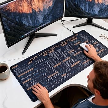 Java Commands Cheat Sheet Mouse Pad - Computer Desk Mat Large for Office Accessories, 400x900mm Size, 2mm Thickness, Eco-Rubber Base with Cloth Surface, Waterproof, Color Print, Non-Slip Bottom