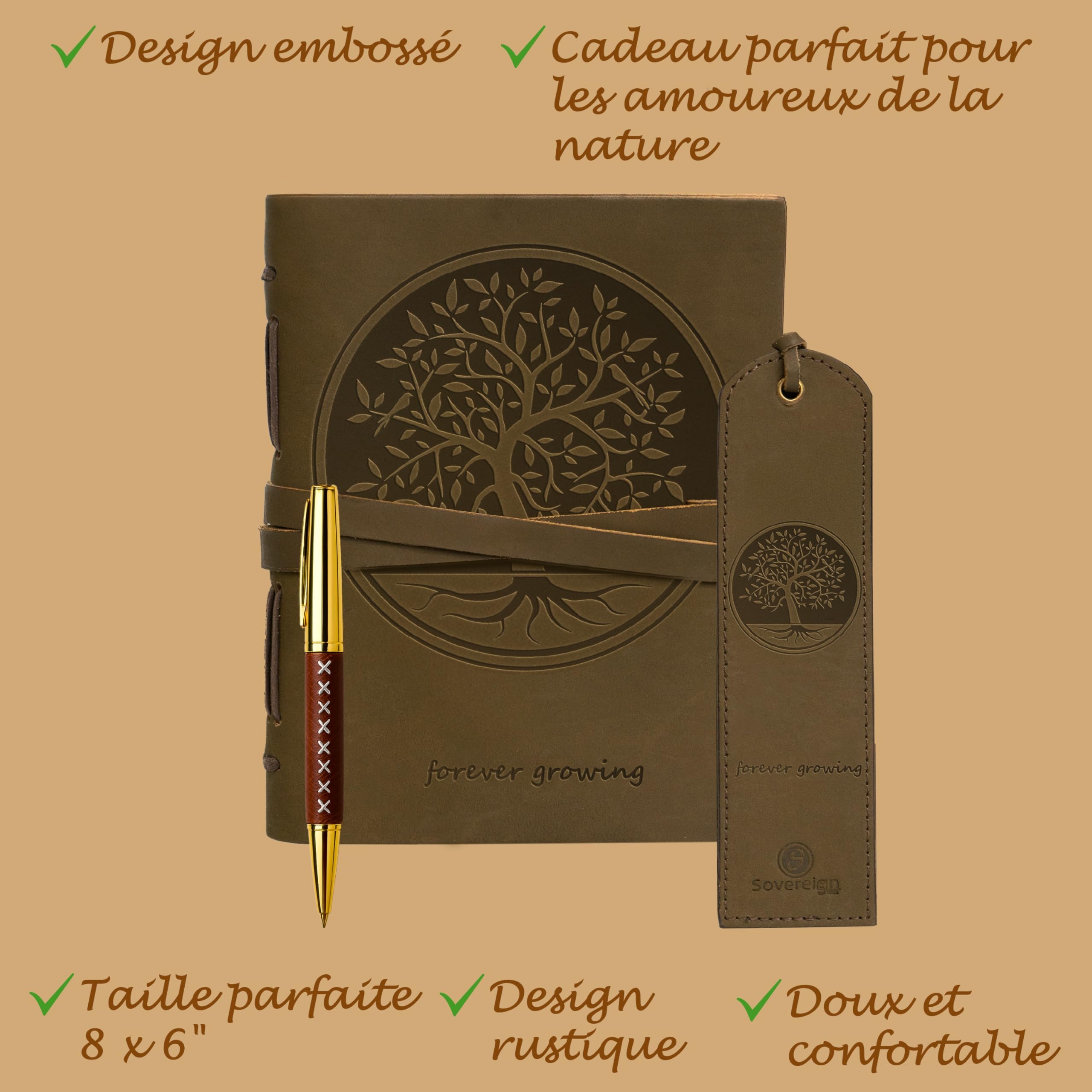 Coffret journal cuir Sovereign-Gear Arbre de vie – Carnet fait main avec stylo et marque-page | Journal vintage homme/femme | Livré dans coffret cadeau estampé élégant.