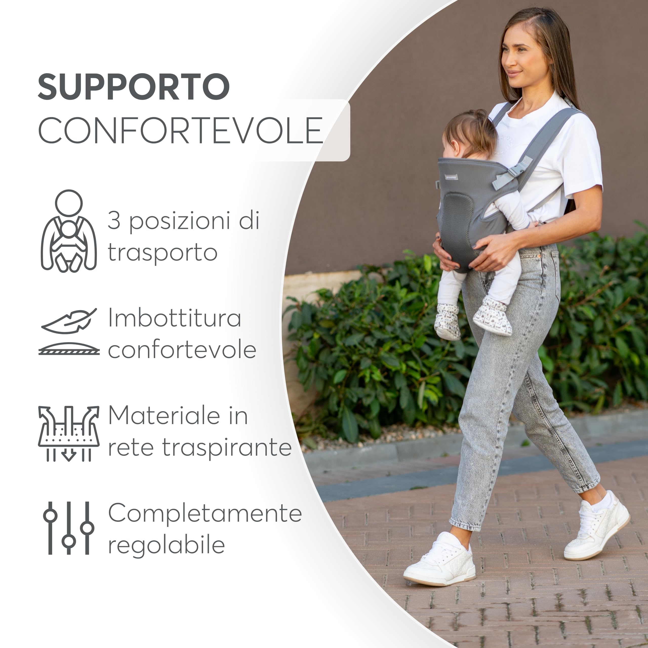 KikkaBoo Marsupio Neonato Estivo 0-36 Mesi MYRA, Ergonomico, 3 Posizioni, Spallacci regolabili, Traspirante, Leggero, fino a 9 kg, Nero
