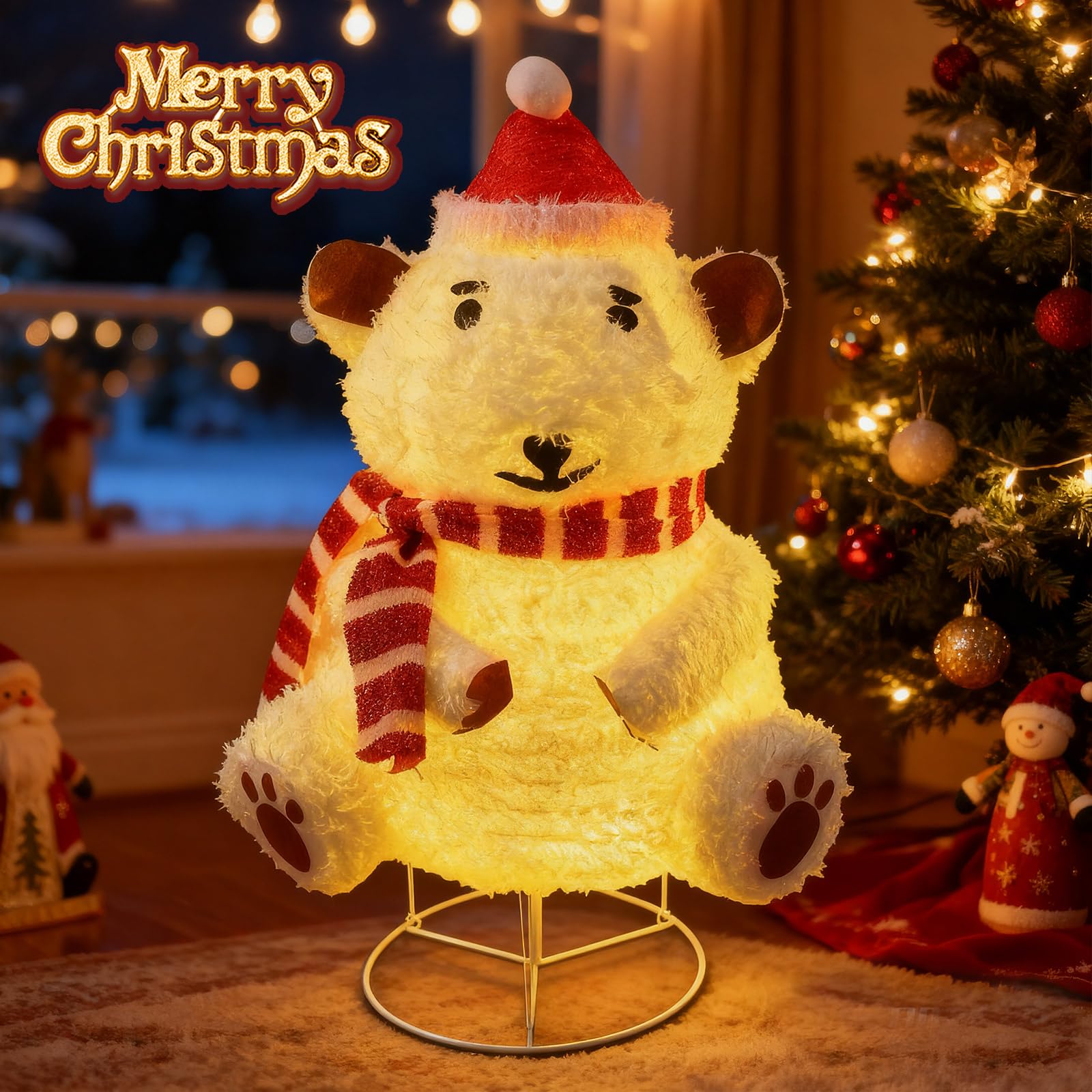 Mini LED Eisbär 85cm Weihnachtsdeko,Beleuchtete Weihnachtsdekorationen Zusammenfaltbar mit 60 LED-Lichter,Decorations für Innen und Außen Gartendekoration Yard Holiday Décor (33inch) (Eisbär)