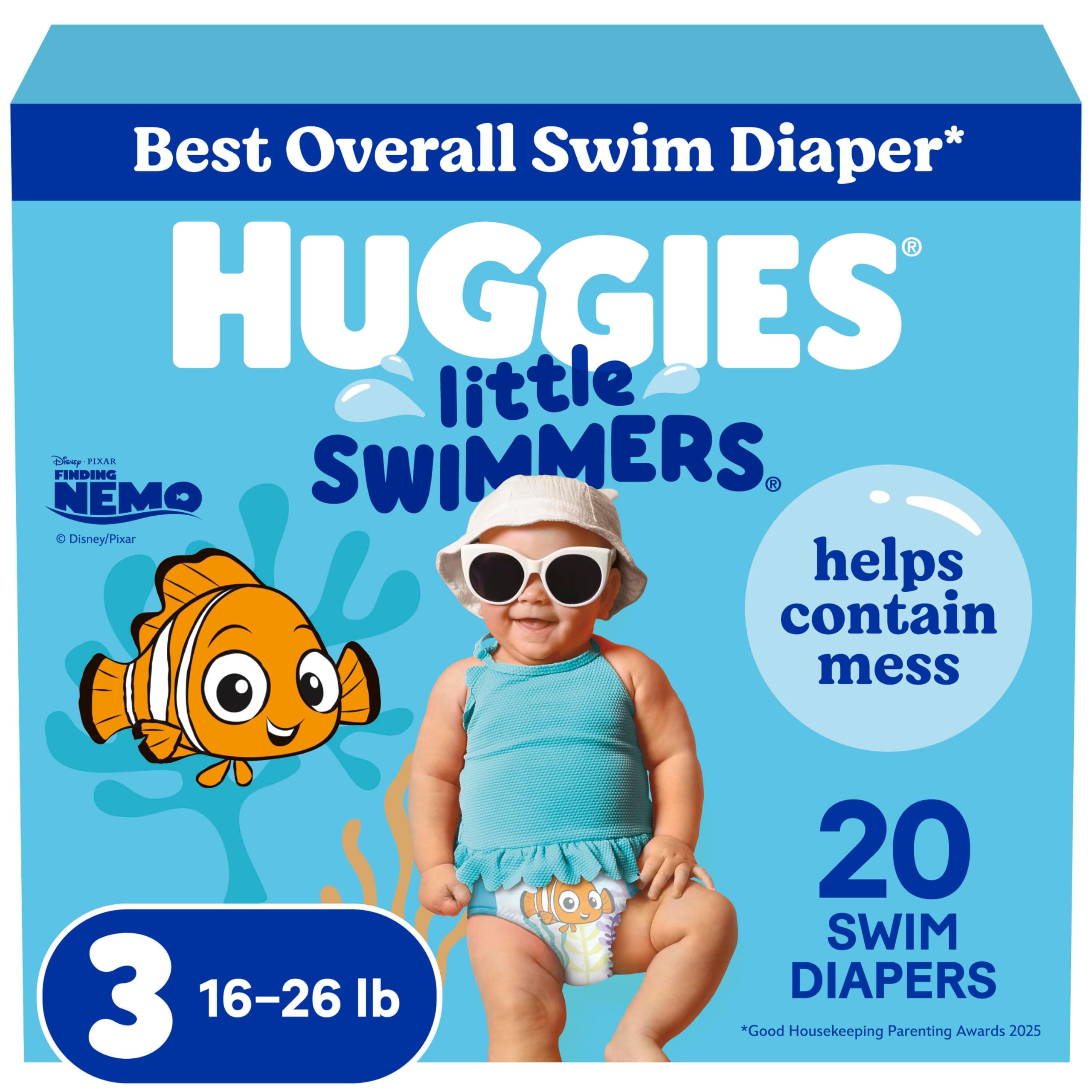 Huggies Little Swimmers Disposable Swim Diapers, Size 3 (16-26 lbs), 40 Ct (2 packs of 20), Packaging May Vary
