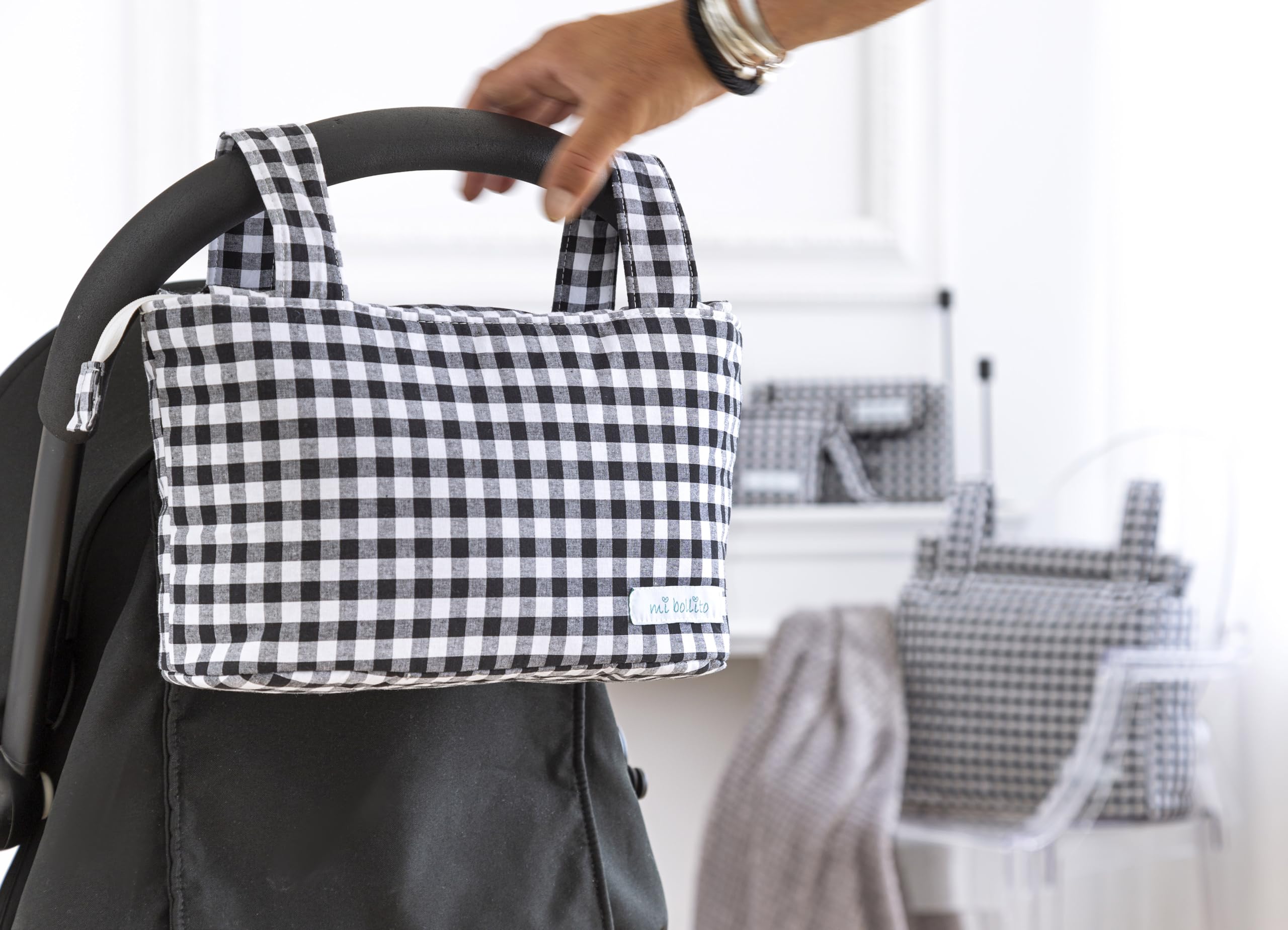 Borsa Organizer per Passeggino con Tasche per Mamma, Borsa per Passeggino, Multifunzionale con Grande Capacità di Stoccaggio (Nero), Nero/Bianco