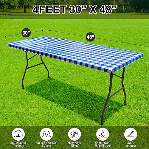 Miniatura 7 de Smiry - Mantel rectangular, elástico e impermeable, de vinilo, ajustable, funda de franela a cuadros escoceses para comedor, campamento, exteriores