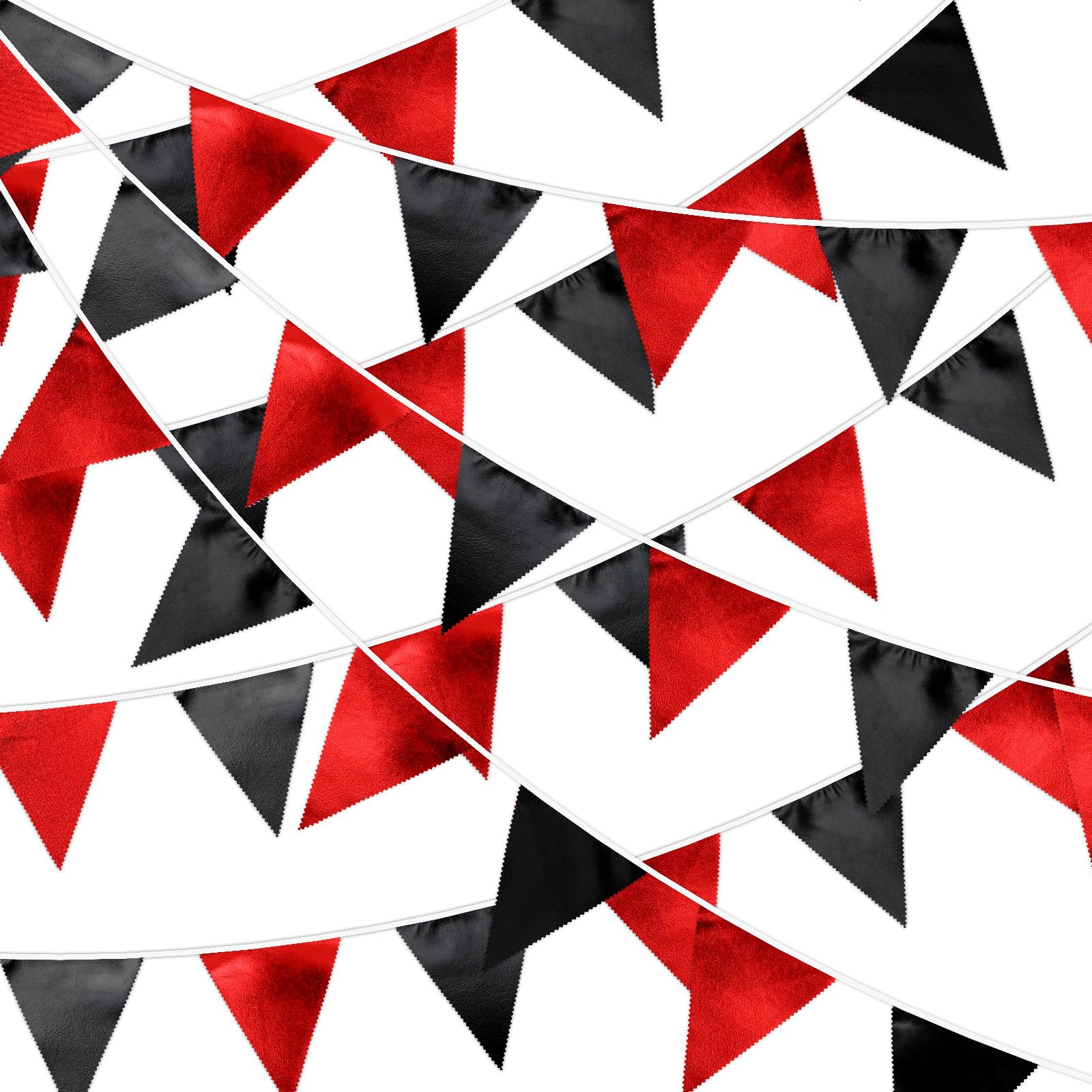 MARFOREVER Red Black Pennant Flags, 30Pcs Metallic Fabric Triangle Bunting Garland Red Black Hanging Decorations for Graduation Wedding Halloween