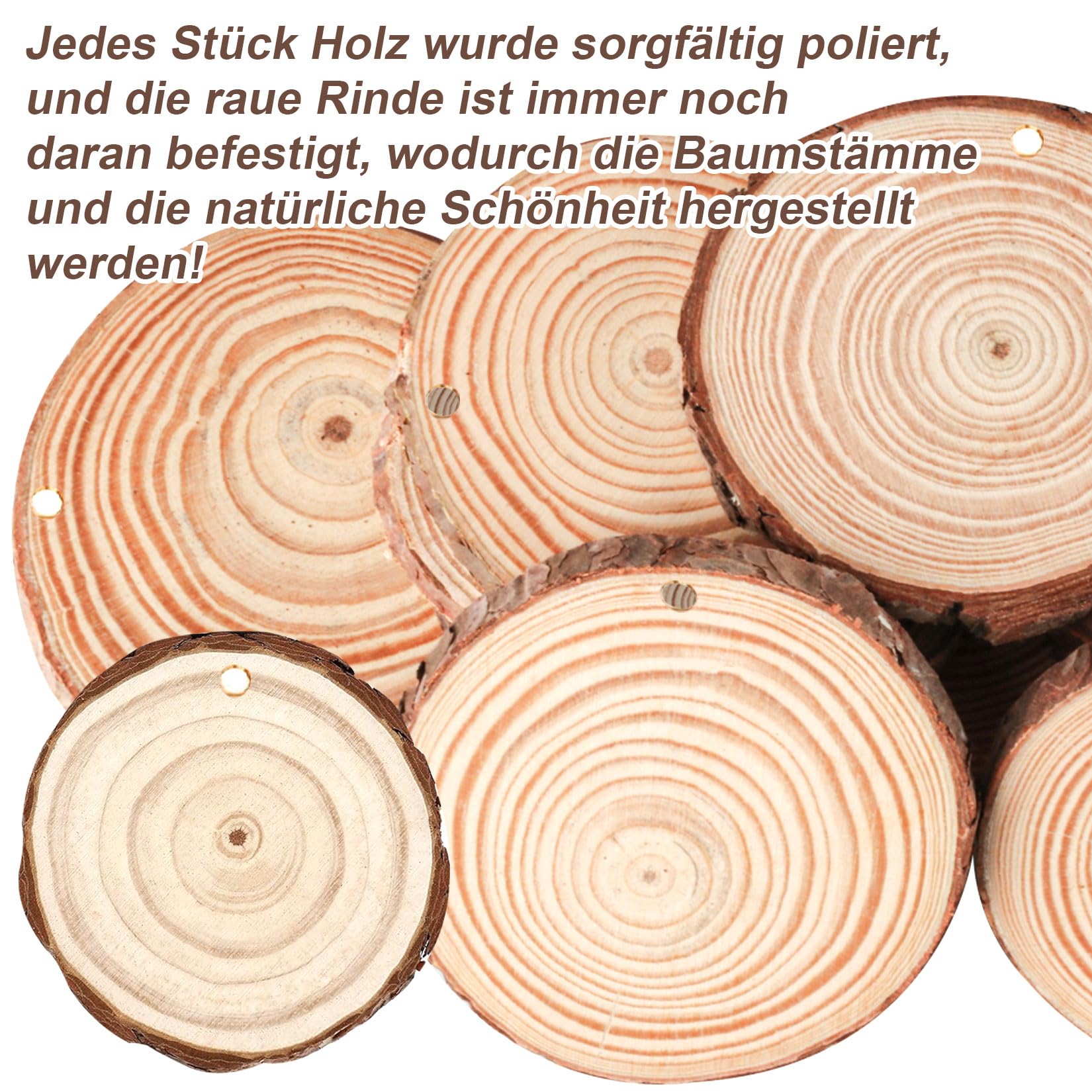 Fuyit Dischi Legno Senza Buco Diametro 8-9cm 25 Pz Naturale da Decorare Natale Fai da Te Segnaposto Adatti per Pirografo, Intagliare, Disegnare