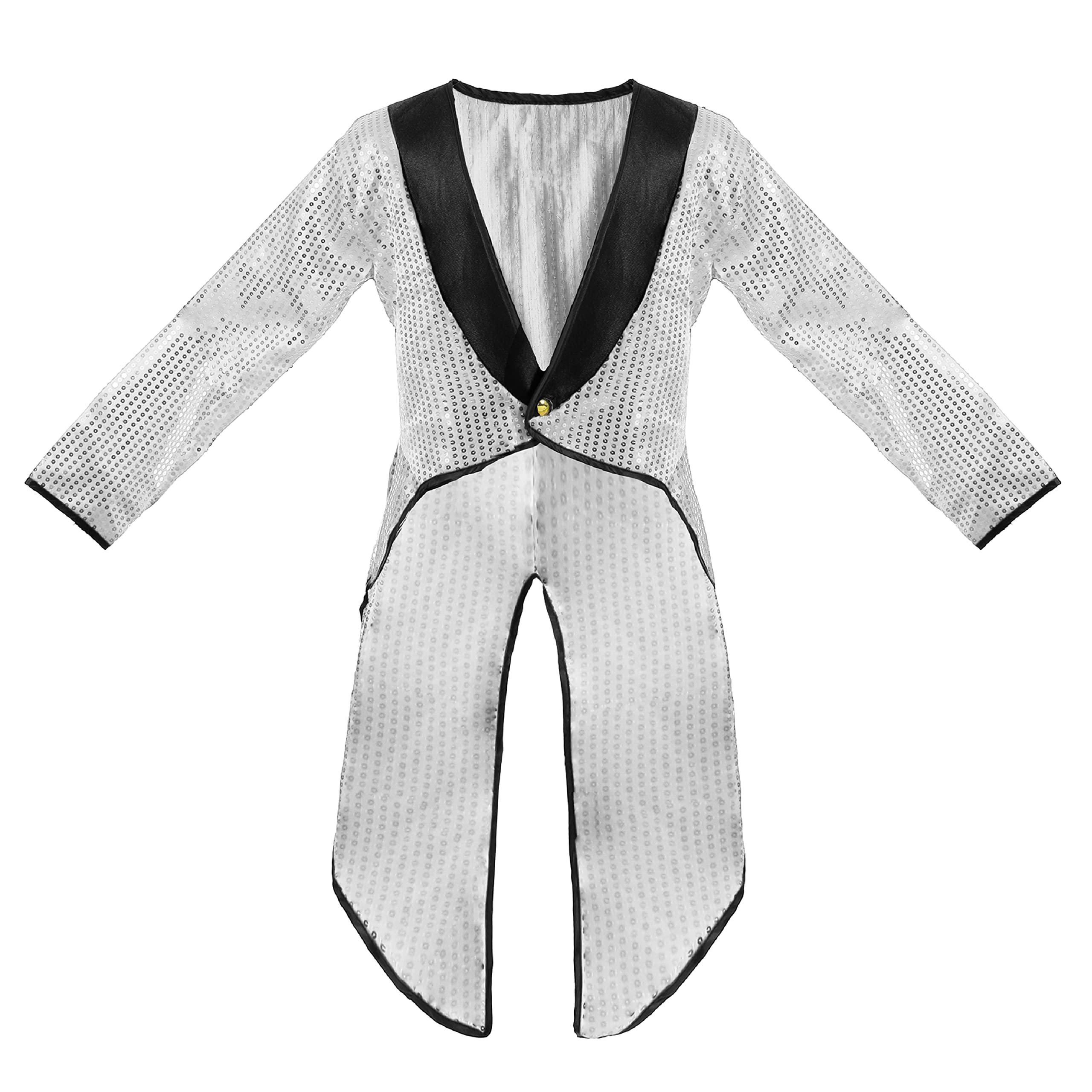 Adults Silver Sequin Tailcoat Fancy Dress - XXLarge - Long Tailed Jacket With Silver Sequins and Black Lapels - Perfect for Charity Events, Dance Shows, Performances and Other Fancy Dress Events
