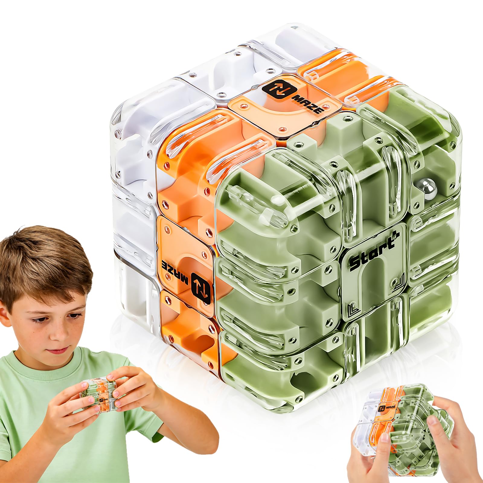 Großes 3D Labyrinth Puzzle Würfel, 3D Puzzle Maze Cube 2-in-1 Kugellabyrinth Zauberwürfel Stressabbau Spielzeug, Lernspielzeug Geschenk Für Kinder Erwachsene (Grün)