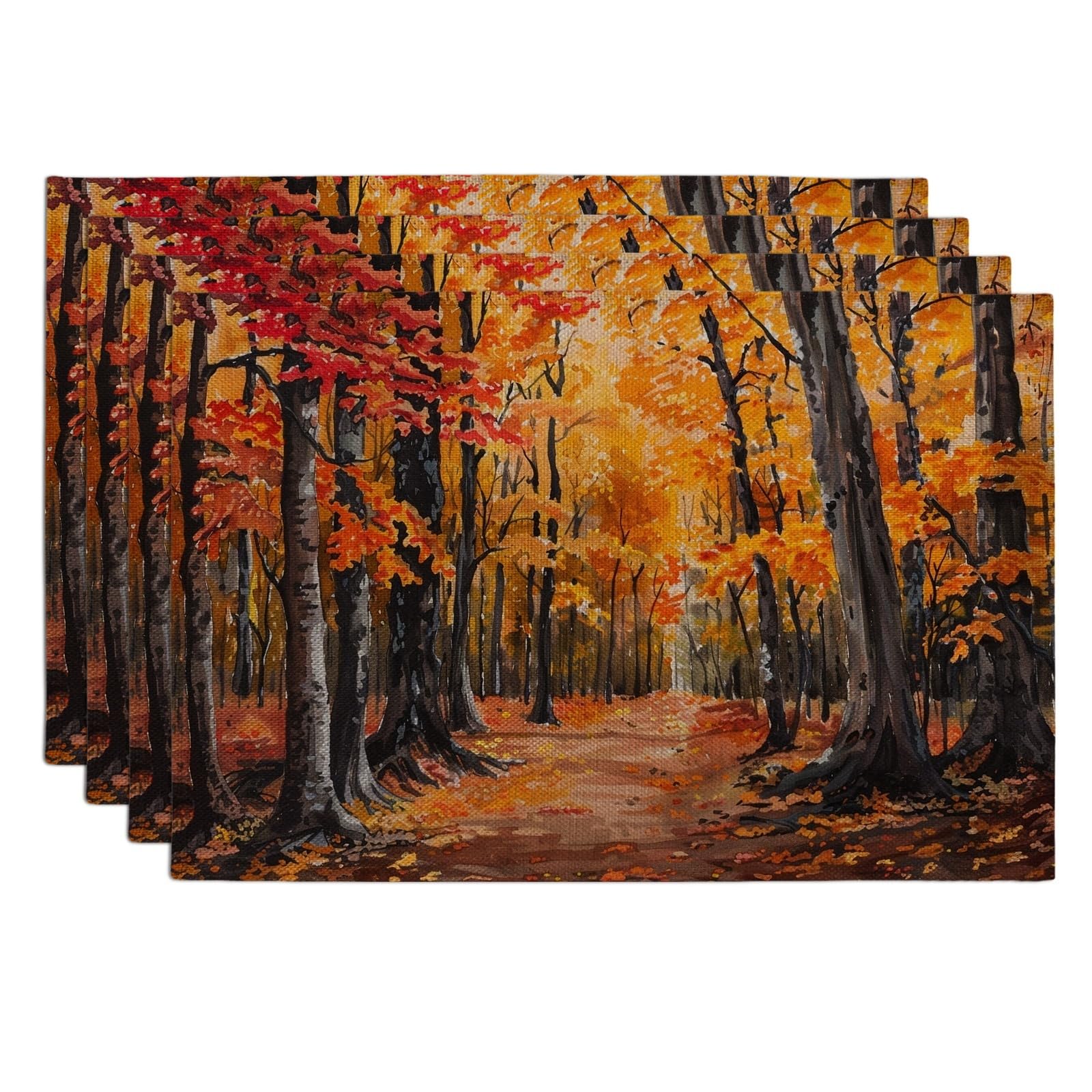 Autumn Leaves Placemats, Orange Rustic Nature Place mats for Dining Table, Non-Slip Washable Indoor Outdoor Gathering Decorative Placemat Set of 4