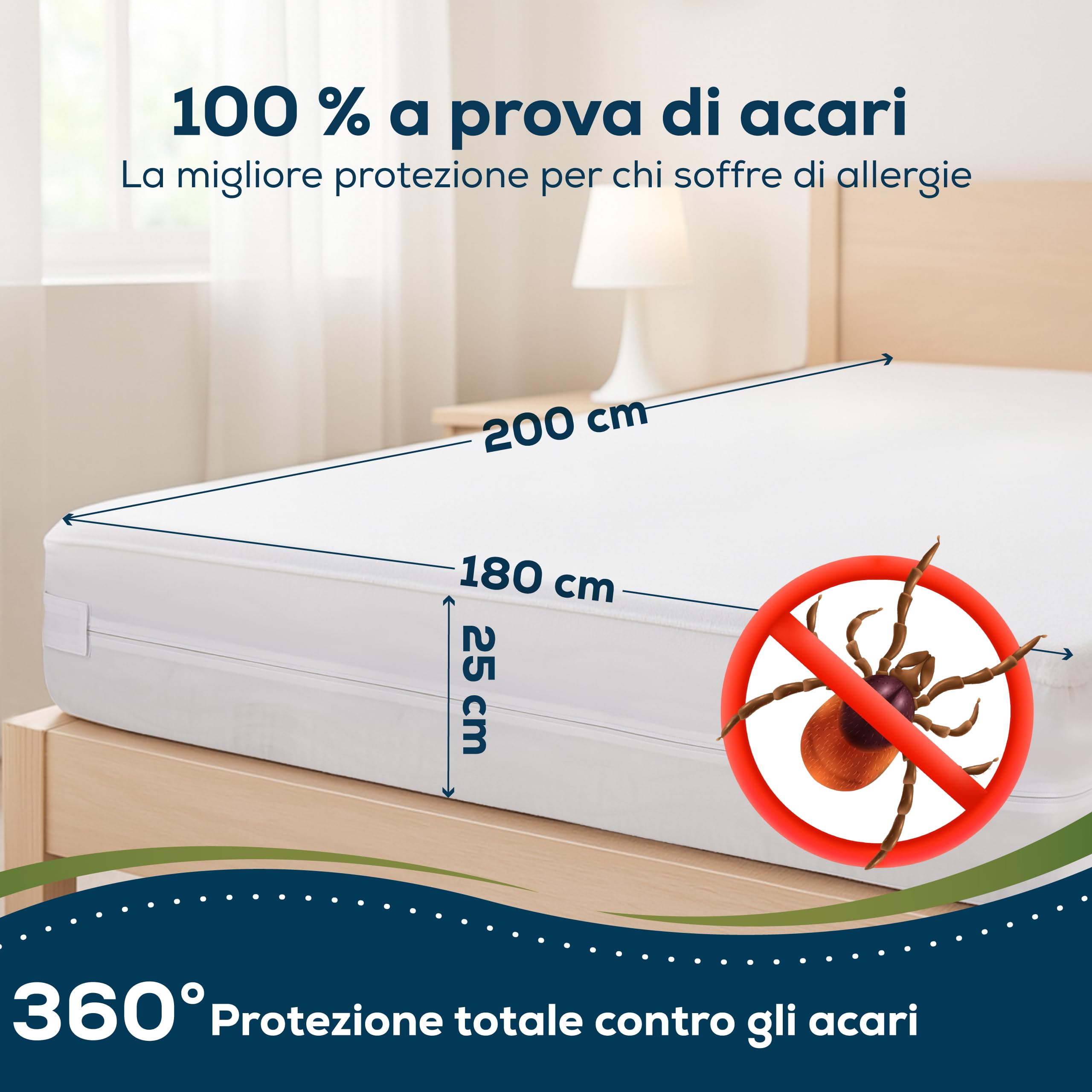 Sensalou Fodera Materasso 180 x 200 x 25 cm Impermeabile e Anti Acari contro Cimici dei Letti, Encasement Silenzioso per Allergici, Coprimaterasso in Spugna Morbida, con Cerniera