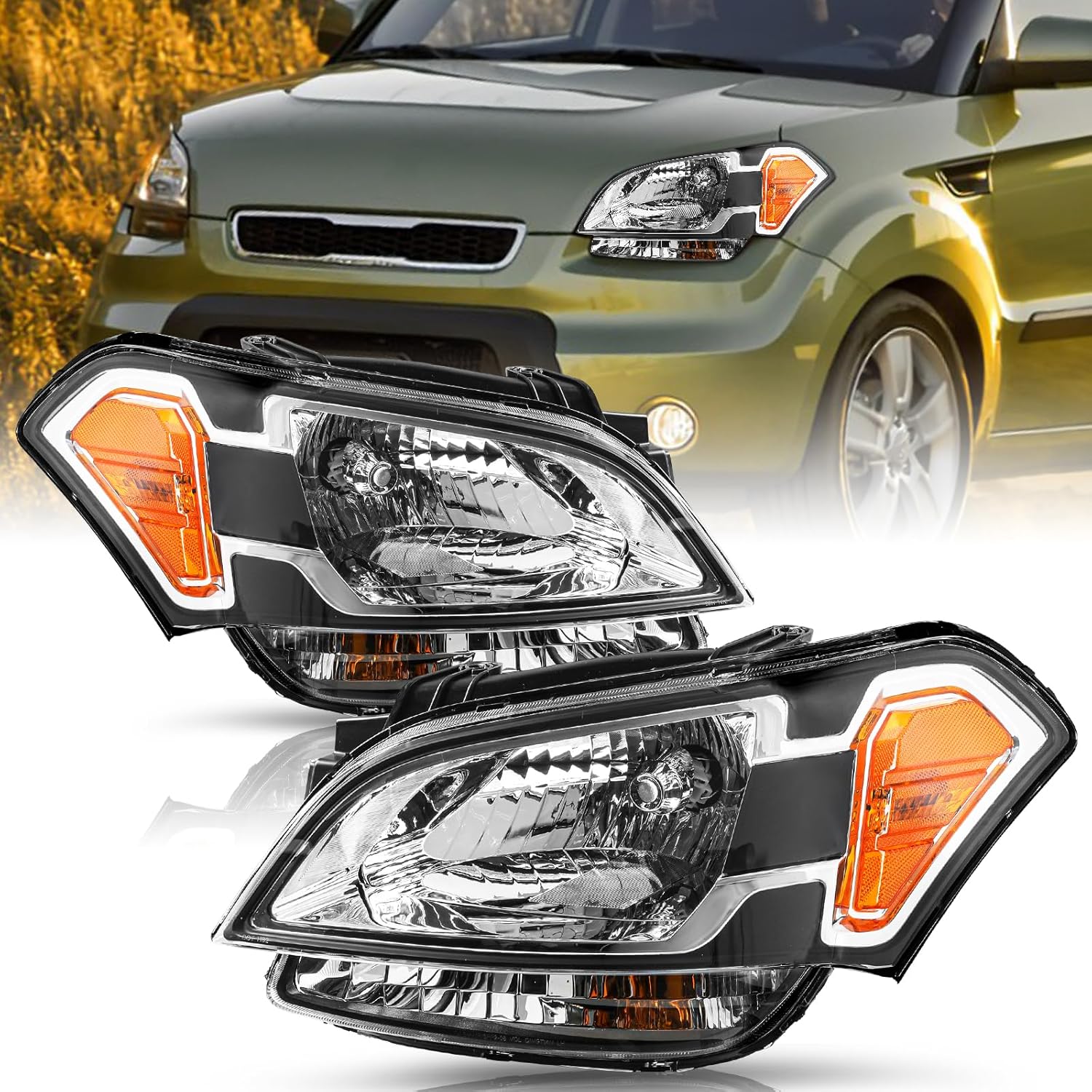 TUSDAR Halogen Headlight Assembly Replacement Fit for 2010 2011 Kia Soul Clear Headlights Passenger and Driver Side