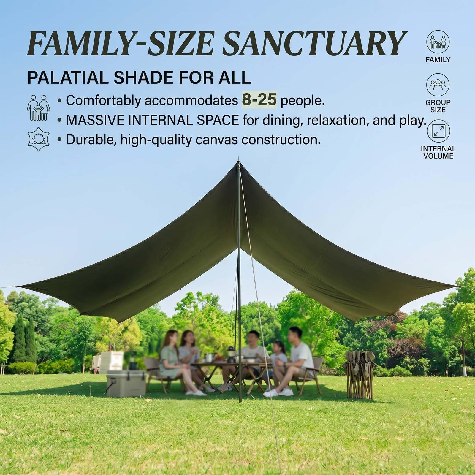 Auvent Tente De Plage, Tarp Bivouac Imperméable, 4.4x4.5m Bâche Protection Soleil, Anti UV 99%, Toile Ombrage Exterieur pour Camping Hamac Jardin Randonnee Ultralight(Green,4.4x5.6m)