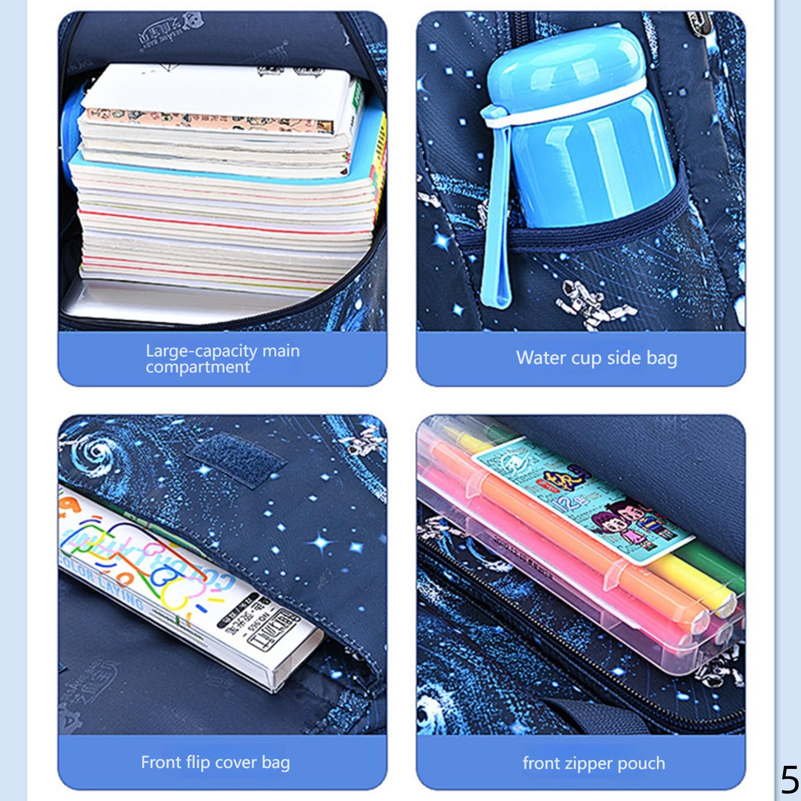 Zaino Scuola Elementare Boy's Schoolbag Bagnomage Children per Bambini Leggero in Stile Frigorifero Studenti 1-3-azzurro (Grande)