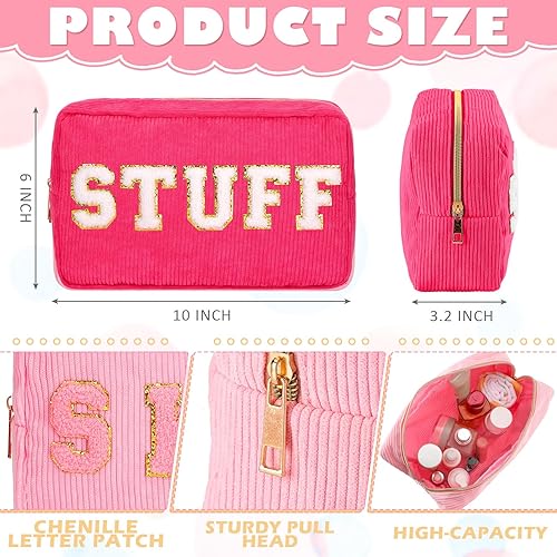 Miniatura 2 de Pinkunn 4 piezas de bolsas de maquillaje preparadas con letras de chenilla, organizador de viaje para la cara, la piel y el cabello, bolsa de