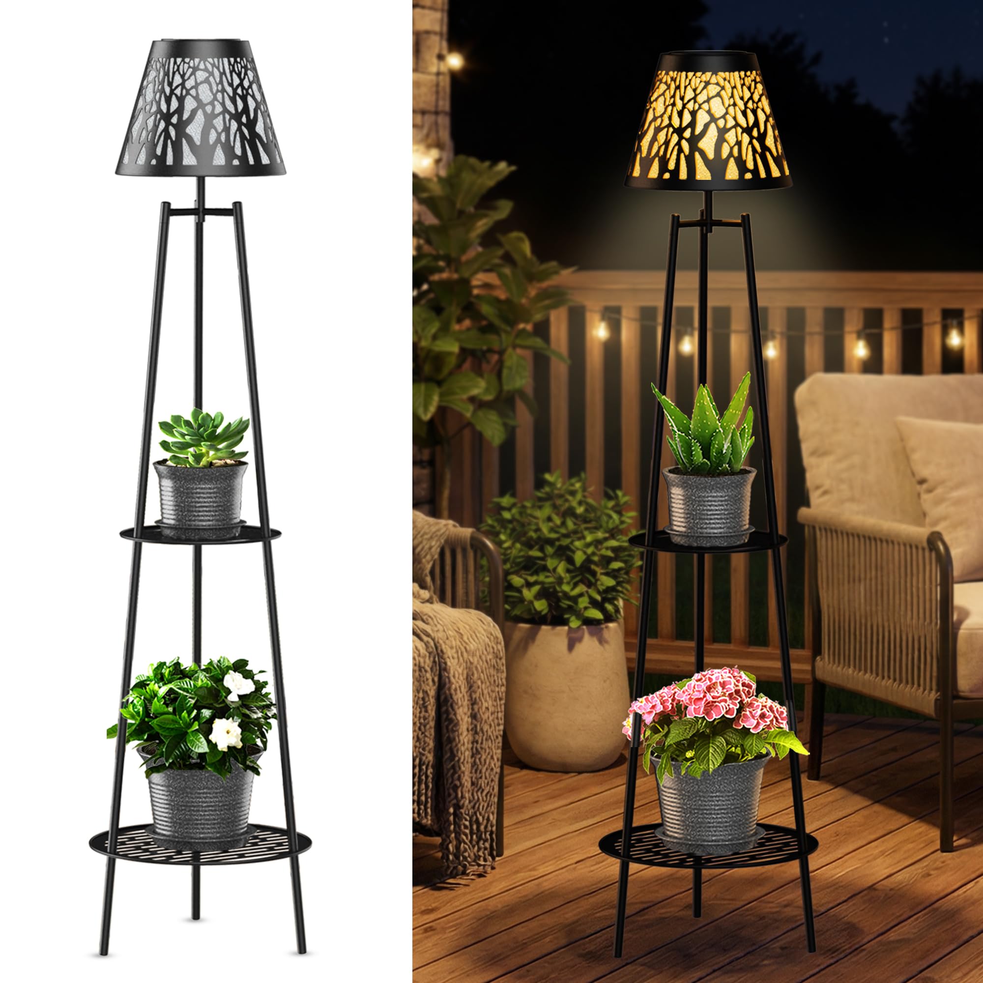 MXwcy 2-Tier Solar Plant Stand with Light